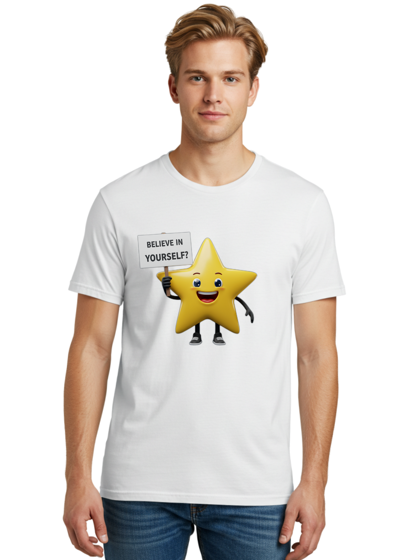 Believe-In-Yourself-1 Men'S Graphic Tee, 100% Cotton, Comfortable Casual Summer Wear, Machine Washable, Motivational Star, Believe In Yourself, Inspirational Quote, Positive Message, Cartoon Character, Happy Emotions, Confidence Booster, Bae126 19
