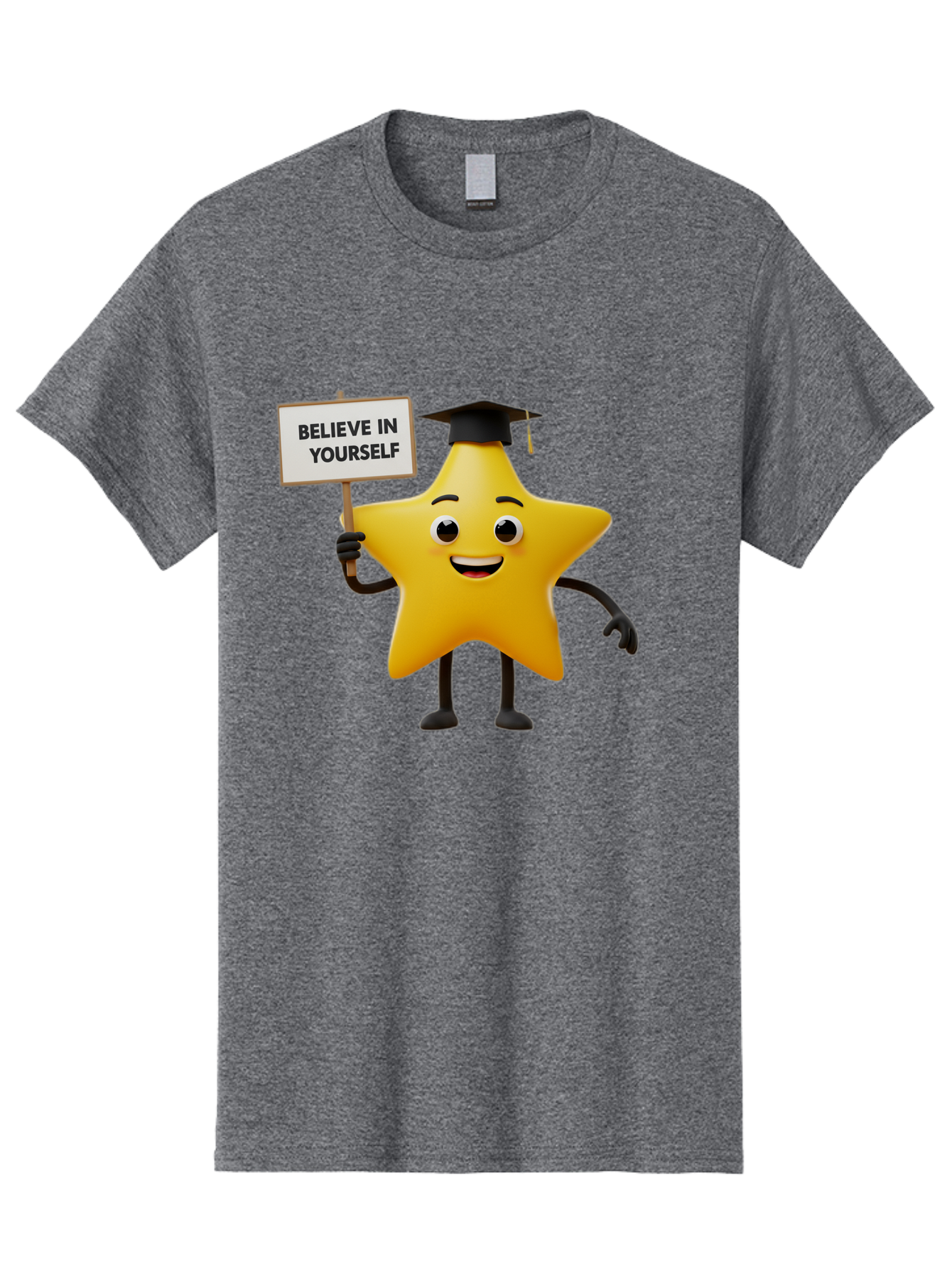 Believe-In-Yourself-10 Men'S Graphic Tee, 100% Cotton, Comfortable Casual Summer Wear, Machine Washable, Motivational Star, Inspirational Quote, Graduation Cap, Self-Confidence, Positivity, Encouragement, Yellow Star Character, Bae127 14