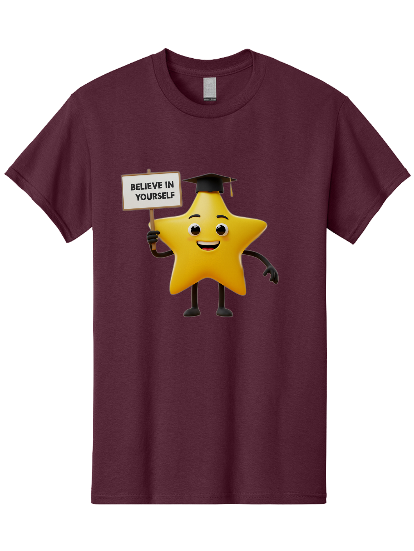 Believe-In-Yourself-10 Men'S Graphic Tee, 100% Cotton, Comfortable Casual Summer Wear, Machine Washable, Motivational Star, Inspirational Quote, Graduation Cap, Self-Confidence, Positivity, Encouragement, Yellow Star Character, Bae127 8