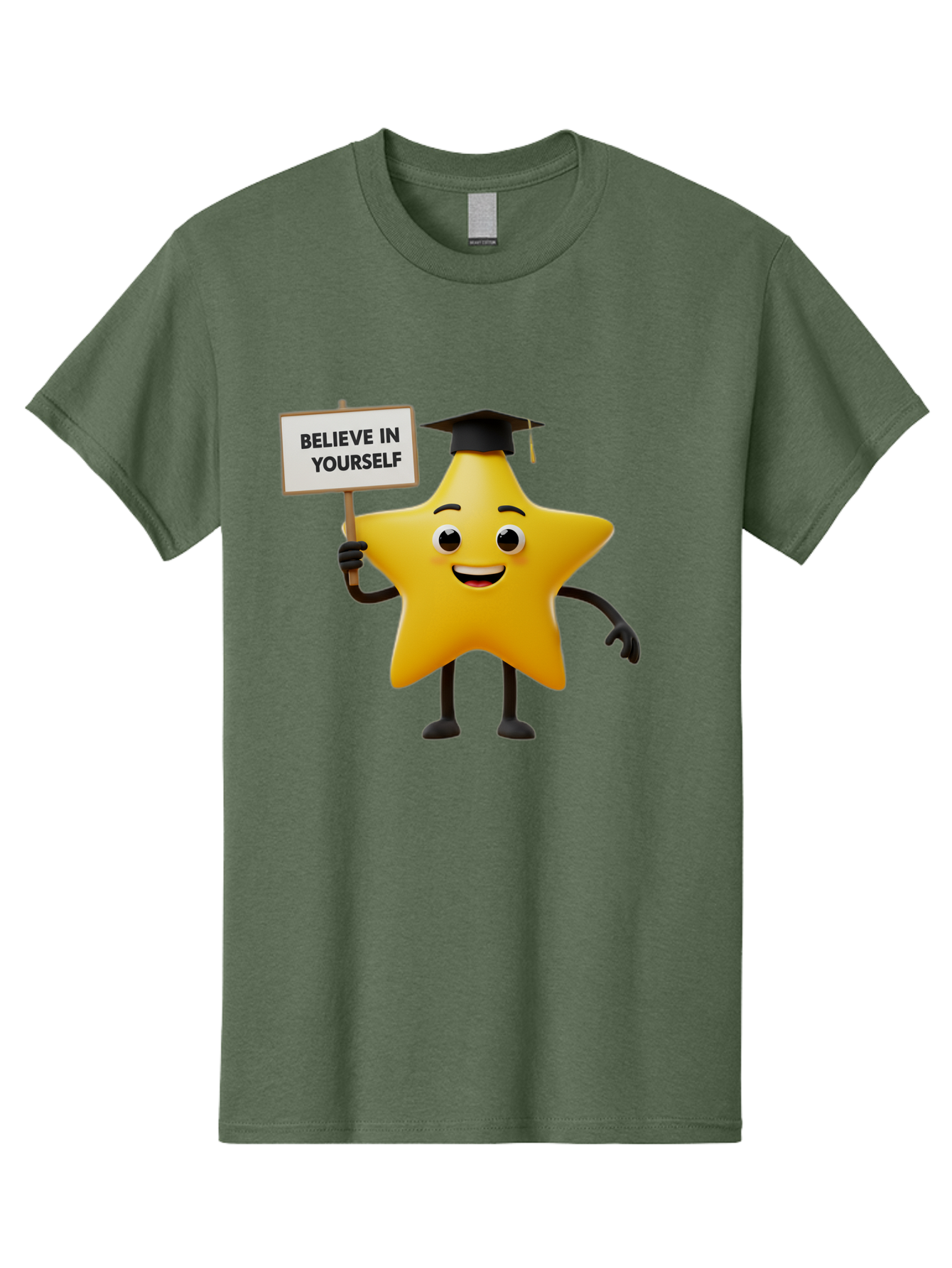 Believe-In-Yourself-10 Men'S Graphic Tee, 100% Cotton, Comfortable Casual Summer Wear, Machine Washable, Motivational Star, Inspirational Quote, Graduation Cap, Self-Confidence, Positivity, Encouragement, Yellow Star Character, Bae127 6