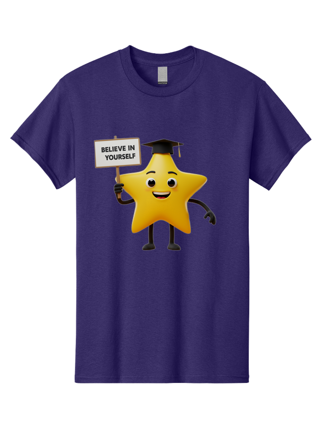 Believe-In-Yourself-10 Men'S Graphic Tee, 100% Cotton, Comfortable Casual Summer Wear, Machine Washable, Motivational Star, Inspirational Quote, Graduation Cap, Self-Confidence, Positivity, Encouragement, Yellow Star Character, Bae127 11