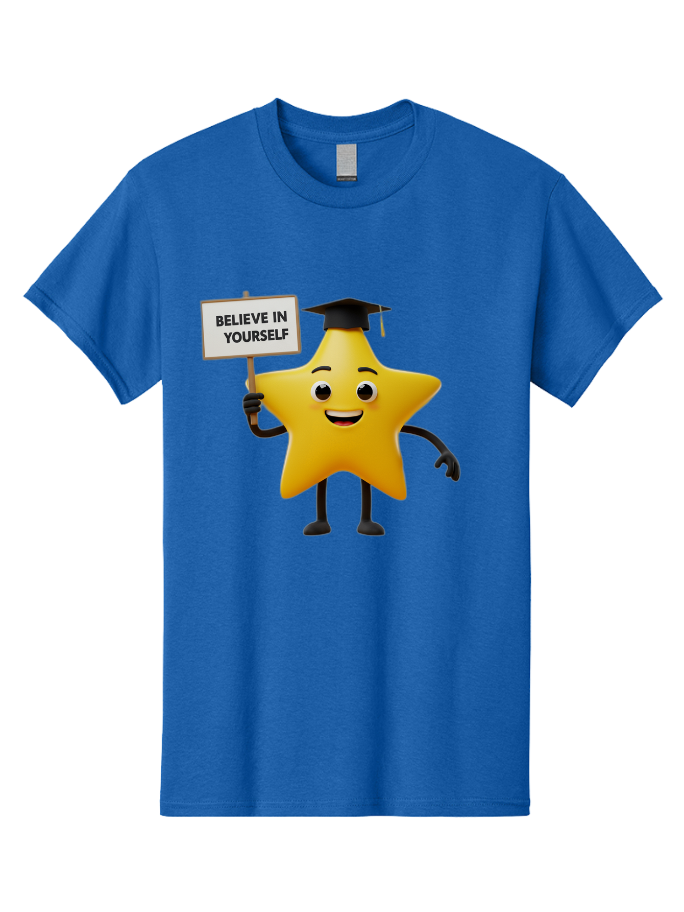 Believe-In-Yourself-10 Men'S Graphic Tee, 100% Cotton, Comfortable Casual Summer Wear, Machine Washable, Motivational Star, Inspirational Quote, Graduation Cap, Self-Confidence, Positivity, Encouragement, Yellow Star Character, Bae127 2