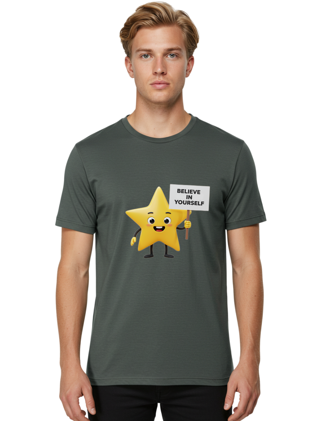 Believe-In-Yourself-3 Men'S Graphic Tee, 100% Cotton, Comfortable Casual Summer Wear, Machine Washable, Motivational Star Character, Believe In Yourself Sign, Positivity, Encouragement, Confidence Booster, Inspirational Quote, Bae129 22