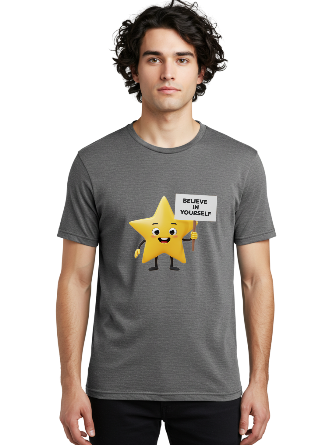 Believe-In-Yourself-3 Men'S Graphic Tee, 100% Cotton, Comfortable Casual Summer Wear, Machine Washable, Motivational Star Character, Believe In Yourself Sign, Positivity, Encouragement, Confidence Booster, Inspirational Quote, Bae129 28