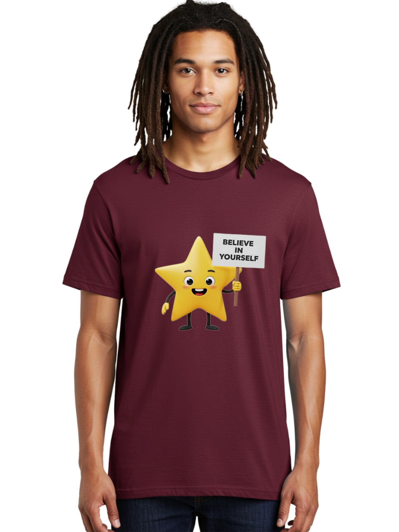Believe-In-Yourself-3 Men'S Graphic Tee, 100% Cotton, Comfortable Casual Summer Wear, Machine Washable, Motivational Star Character, Believe In Yourself Sign, Positivity, Encouragement, Confidence Booster, Inspirational Quote, Bae129 19