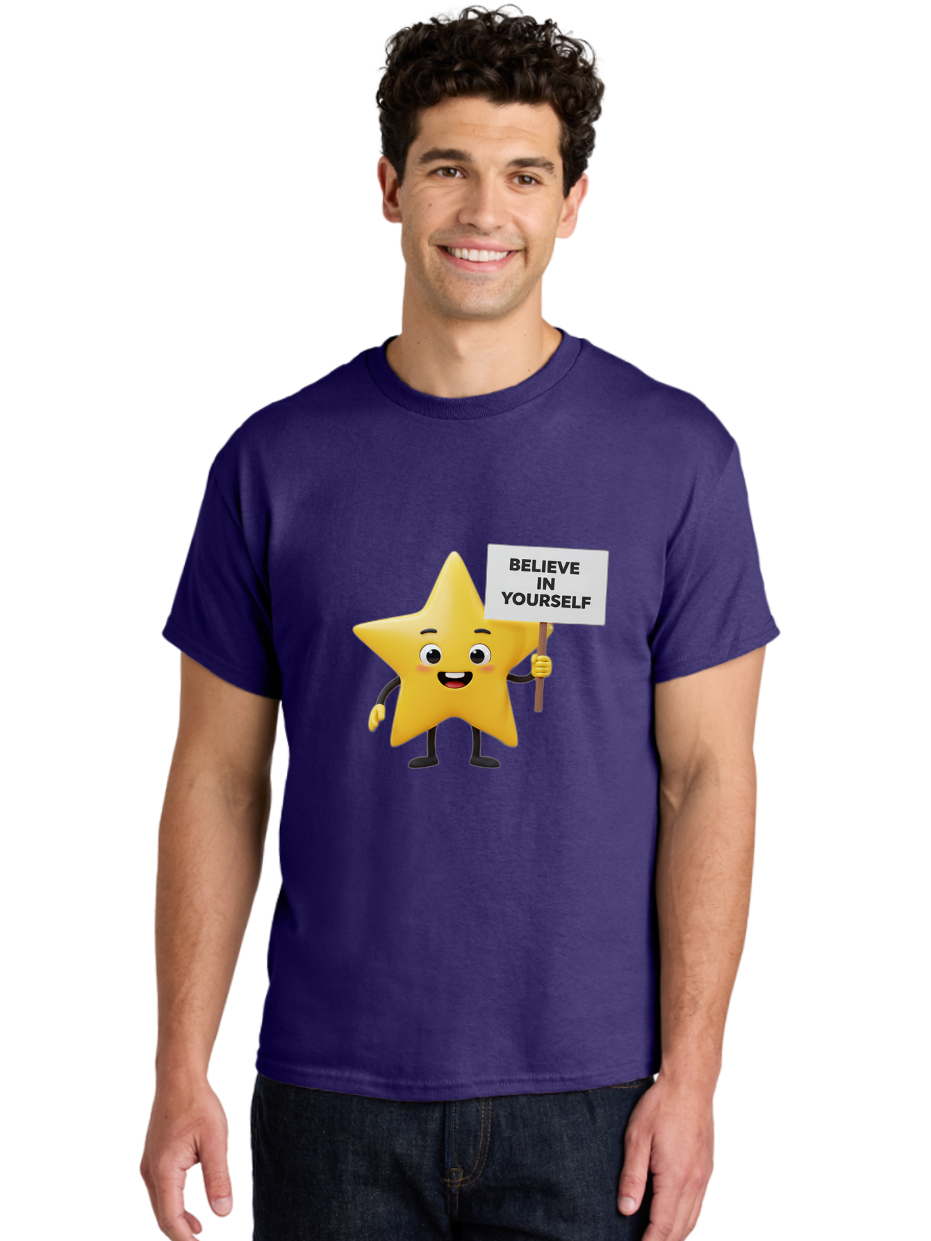 Believe-In-Yourself-3 Men'S Graphic Tee, 100% Cotton, Comfortable Casual Summer Wear, Machine Washable, Motivational Star Character, Believe In Yourself Sign, Positivity, Encouragement, Confidence Booster, Inspirational Quote, Bae129 21