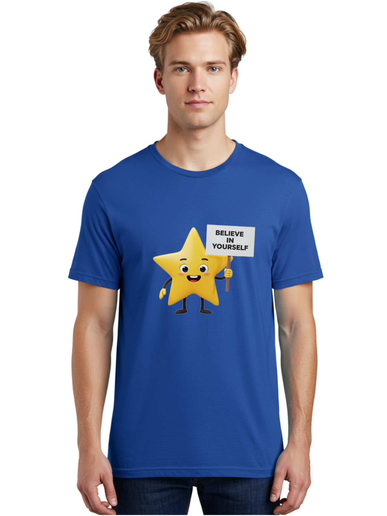 Believe-In-Yourself-3 Men'S Graphic Tee, 100% Cotton, Comfortable Casual Summer Wear, Machine Washable, Motivational Star Character, Believe In Yourself Sign, Positivity, Encouragement, Confidence Booster, Inspirational Quote, Bae129 20