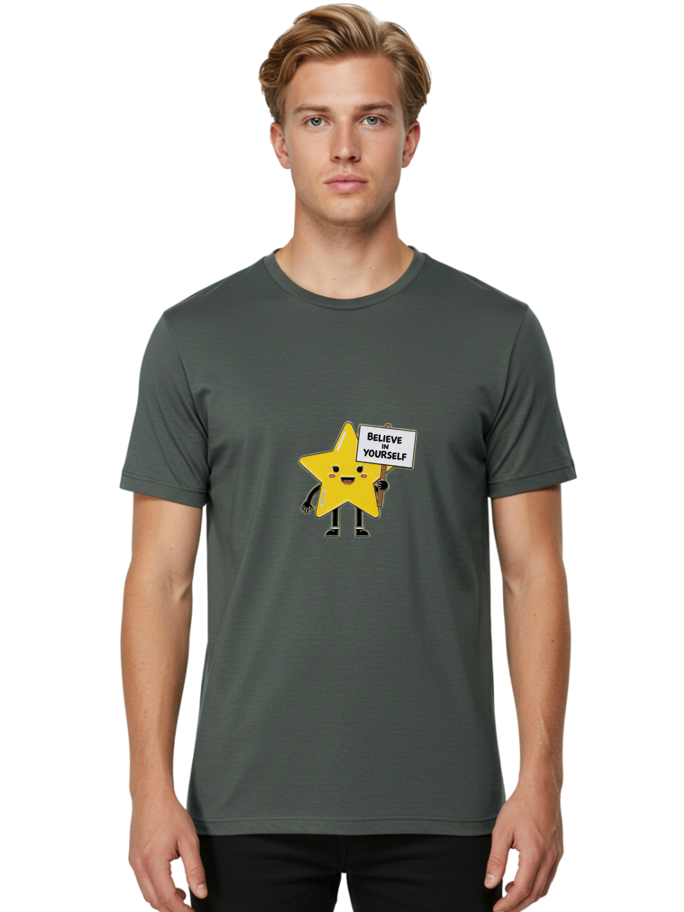 Believe-In-Yourself-5 Men'S Graphic Tee, 100% Cotton, Comfortable Casual Summer Wear, Machine Washable, Motivational Star, Believe In Yourself, Positivity, Inspiration, Confidence, Empowerment, Self-Love, Encouragement, Motivational Quotes, Bae131 21