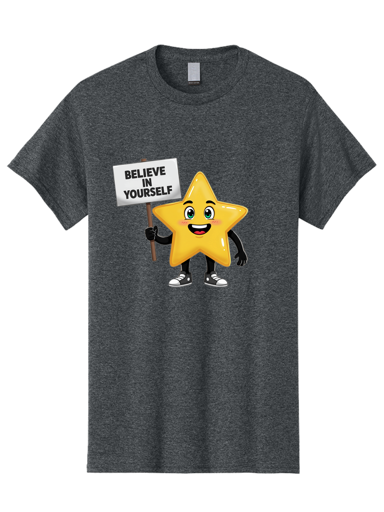 Believe-In-Yourself-7 Men'S Graphic Tee, 100% Cotton, Comfortable Casual Summer Wear, Machine Washable, Motivational Star, Positive Affirmation, Believe In Yourself, Inspirational Quote, Cartoon Character, Yellow Star, Motivational Message, Bae133 9