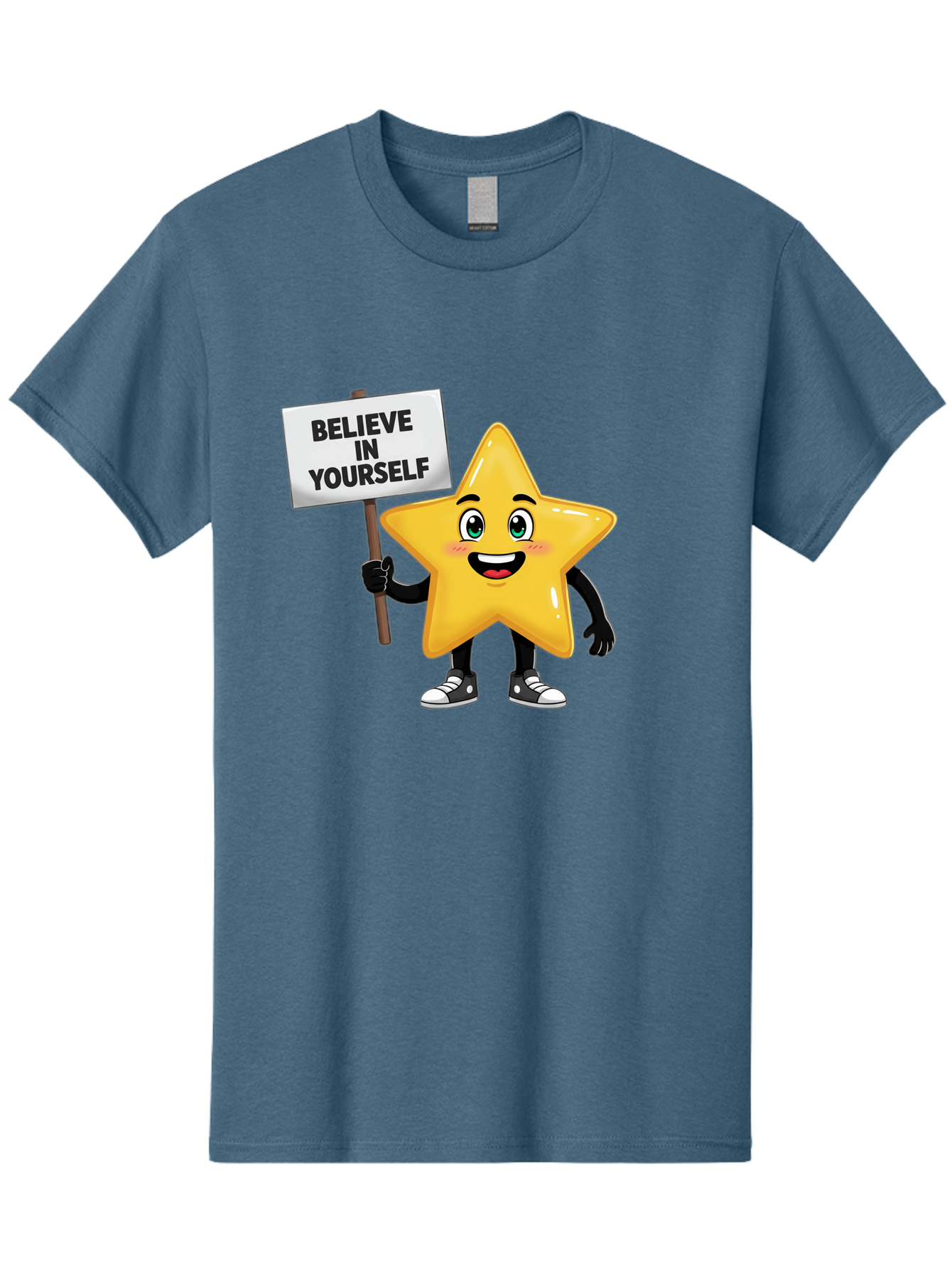 Believe-In-Yourself-7 Men'S Graphic Tee, 100% Cotton, Comfortable Casual Summer Wear, Machine Washable, Motivational Star, Positive Affirmation, Believe In Yourself, Inspirational Quote, Cartoon Character, Yellow Star, Motivational Message, Bae133 5