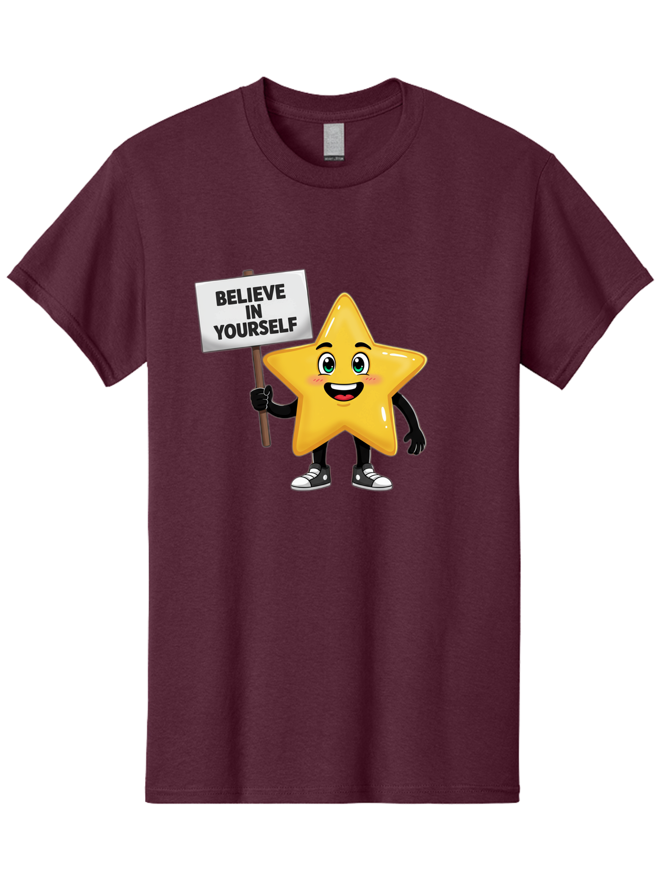 Believe-In-Yourself-7 Men'S Graphic Tee, 100% Cotton, Comfortable Casual Summer Wear, Machine Washable, Motivational Star, Positive Affirmation, Believe In Yourself, Inspirational Quote, Cartoon Character, Yellow Star, Motivational Message, Bae133 1