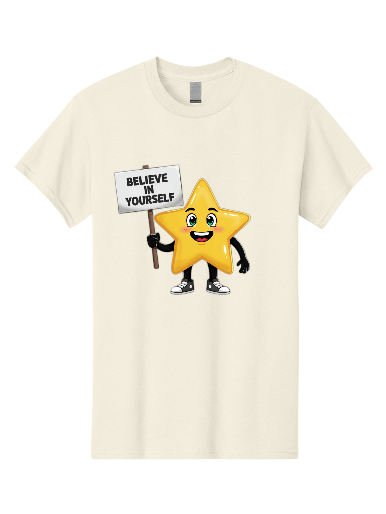 Believe-In-Yourself-7 Men'S Graphic Tee, 100% Cotton, Comfortable Casual Summer Wear, Machine Washable, Motivational Star, Positive Affirmation, Believe In Yourself, Inspirational Quote, Cartoon Character, Yellow Star, Motivational Message, Bae133 3