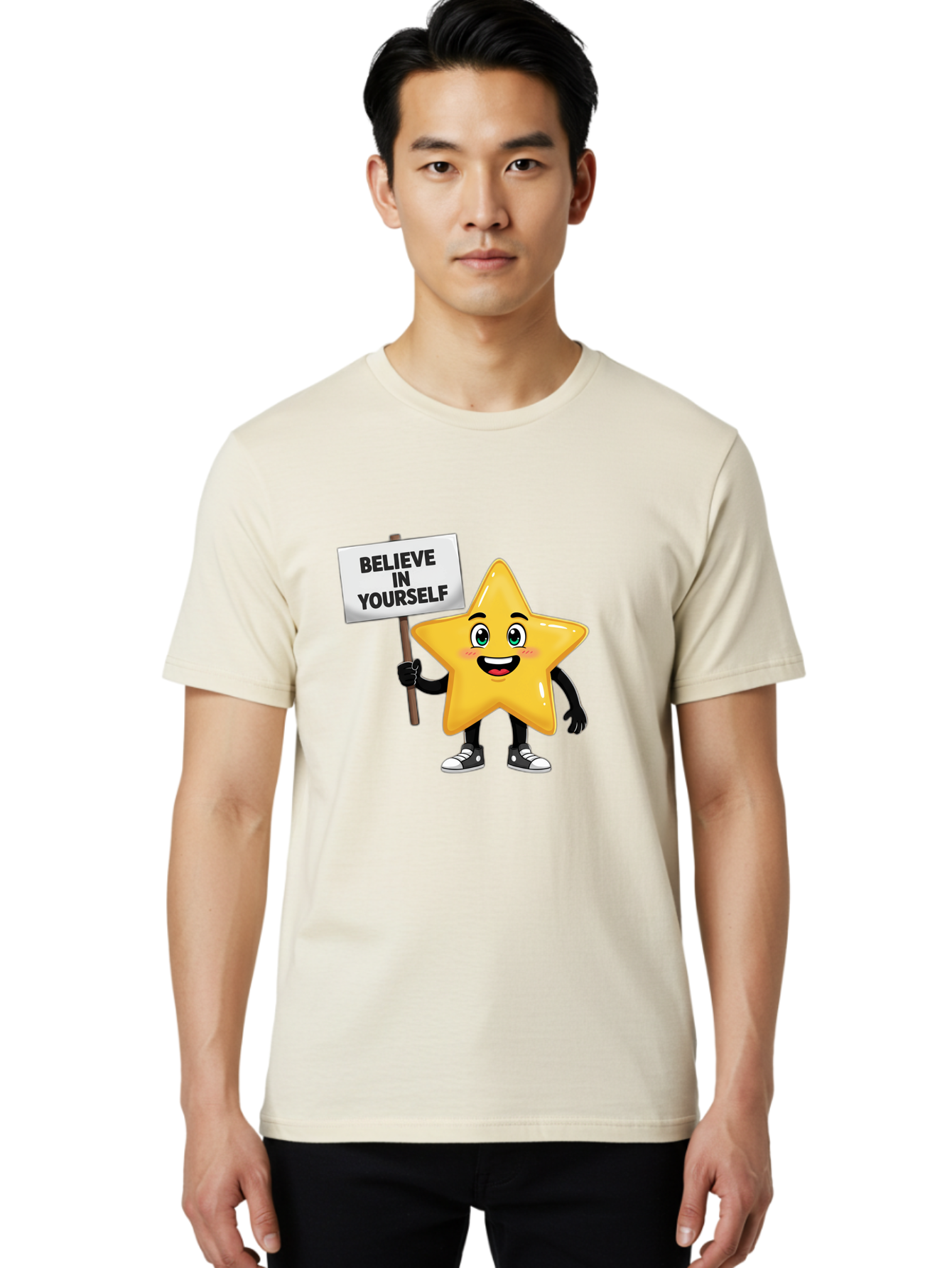 Believe-In-Yourself-7 Men'S Graphic Tee, 100% Cotton, Comfortable Casual Summer Wear, Machine Washable, Motivational Star, Positive Affirmation, Believe In Yourself, Inspirational Quote, Cartoon Character, Yellow Star, Motivational Message, Bae133 18