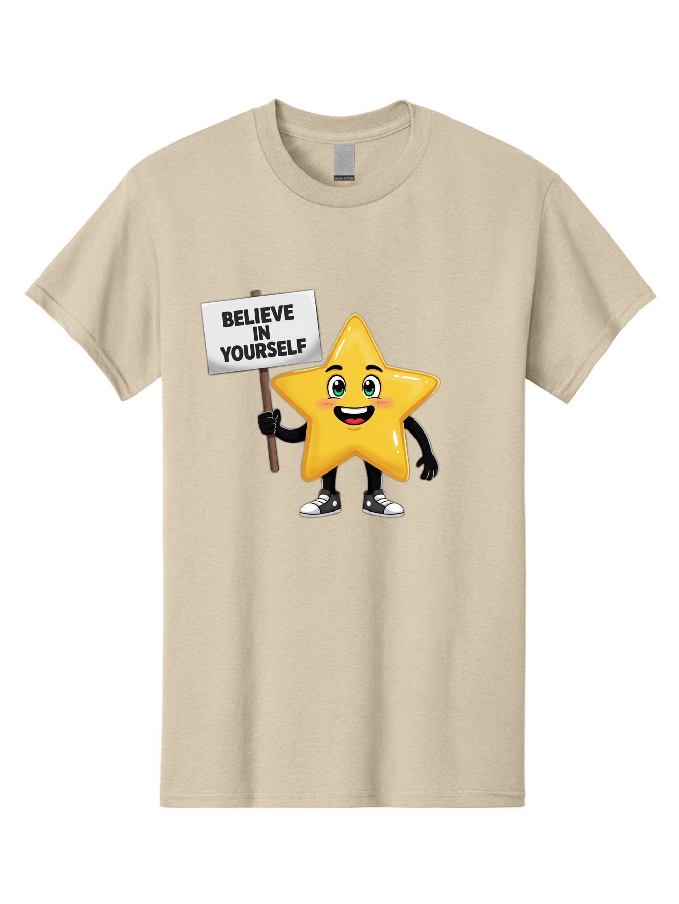Believe-In-Yourself-7 Men'S Graphic Tee, 100% Cotton, Comfortable Casual Summer Wear, Machine Washable, Motivational Star, Positive Affirmation, Believe In Yourself, Inspirational Quote, Cartoon Character, Yellow Star, Motivational Message, Bae133 14
