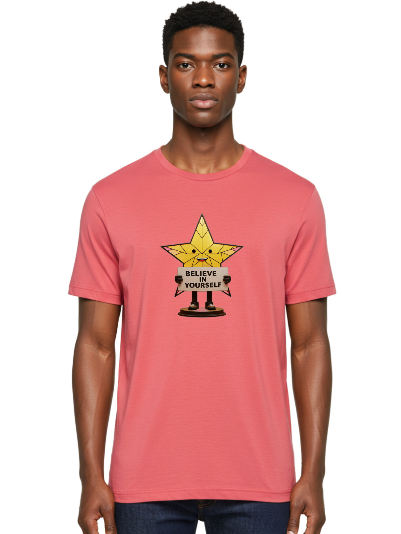 Believe-In-Yourself-8 Men'S Graphic Tee, 100% Cotton, Comfortable Casual Summer Wear, Machine Washable, Motivational Star, Inspirational Quote, Self-Belief, Positive Vibes, Cartoon Character, Yellow Star, Uplifting Message, Encouragement, Bae134 25