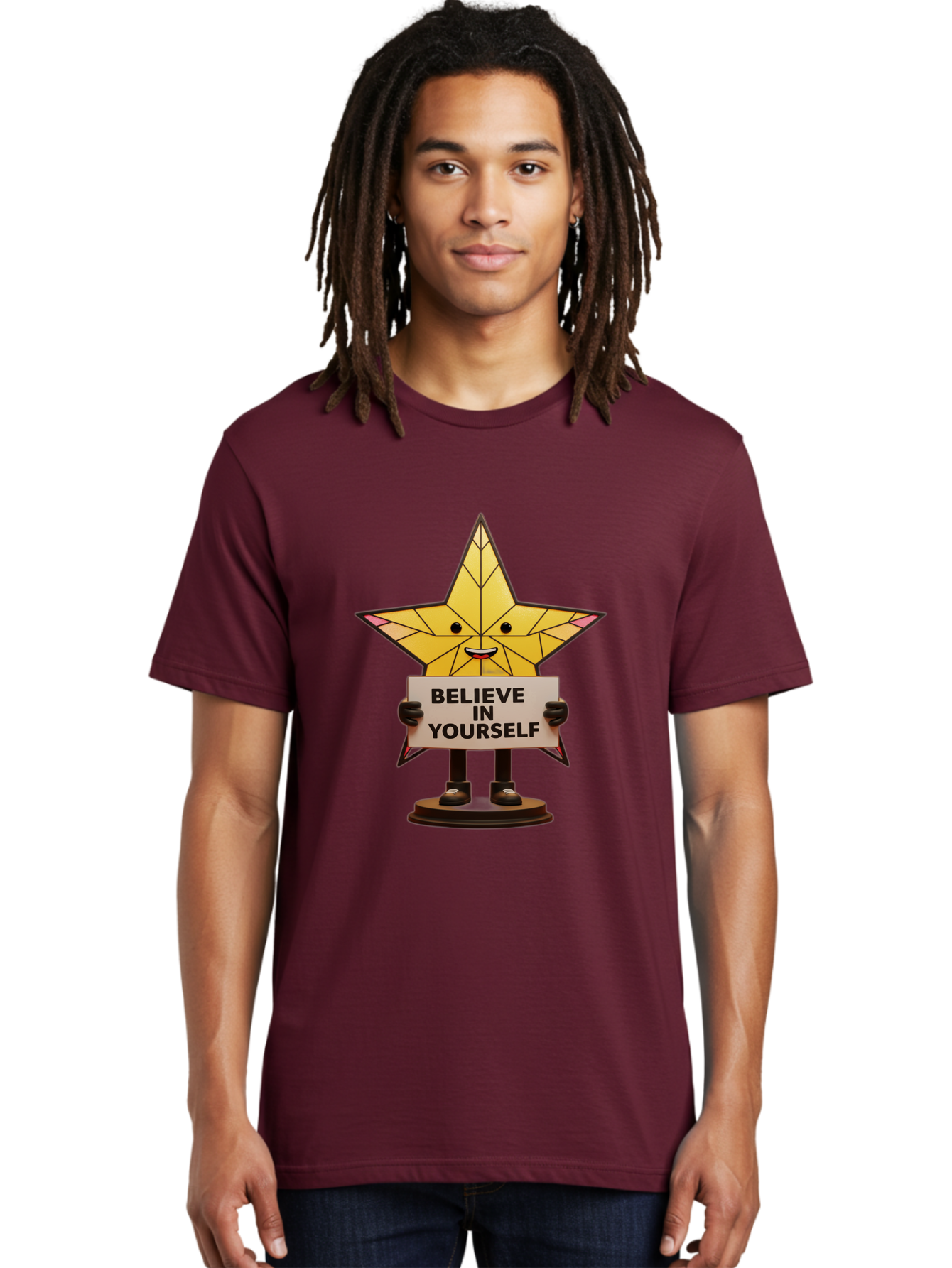 Believe-In-Yourself-8 Men'S Graphic Tee, 100% Cotton, Comfortable Casual Summer Wear, Machine Washable, Motivational Star, Inspirational Quote, Self-Belief, Positive Vibes, Cartoon Character, Yellow Star, Uplifting Message, Encouragement, Bae134 16