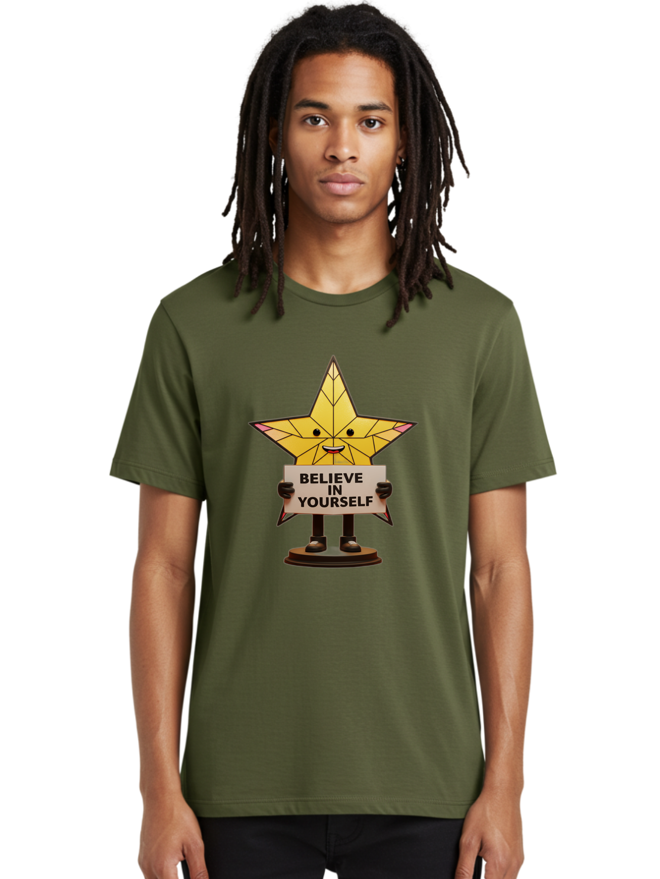 Believe-In-Yourself-8 Men'S Graphic Tee, 100% Cotton, Comfortable Casual Summer Wear, Machine Washable, Motivational Star, Inspirational Quote, Self-Belief, Positive Vibes, Cartoon Character, Yellow Star, Uplifting Message, Encouragement, Bae134 28