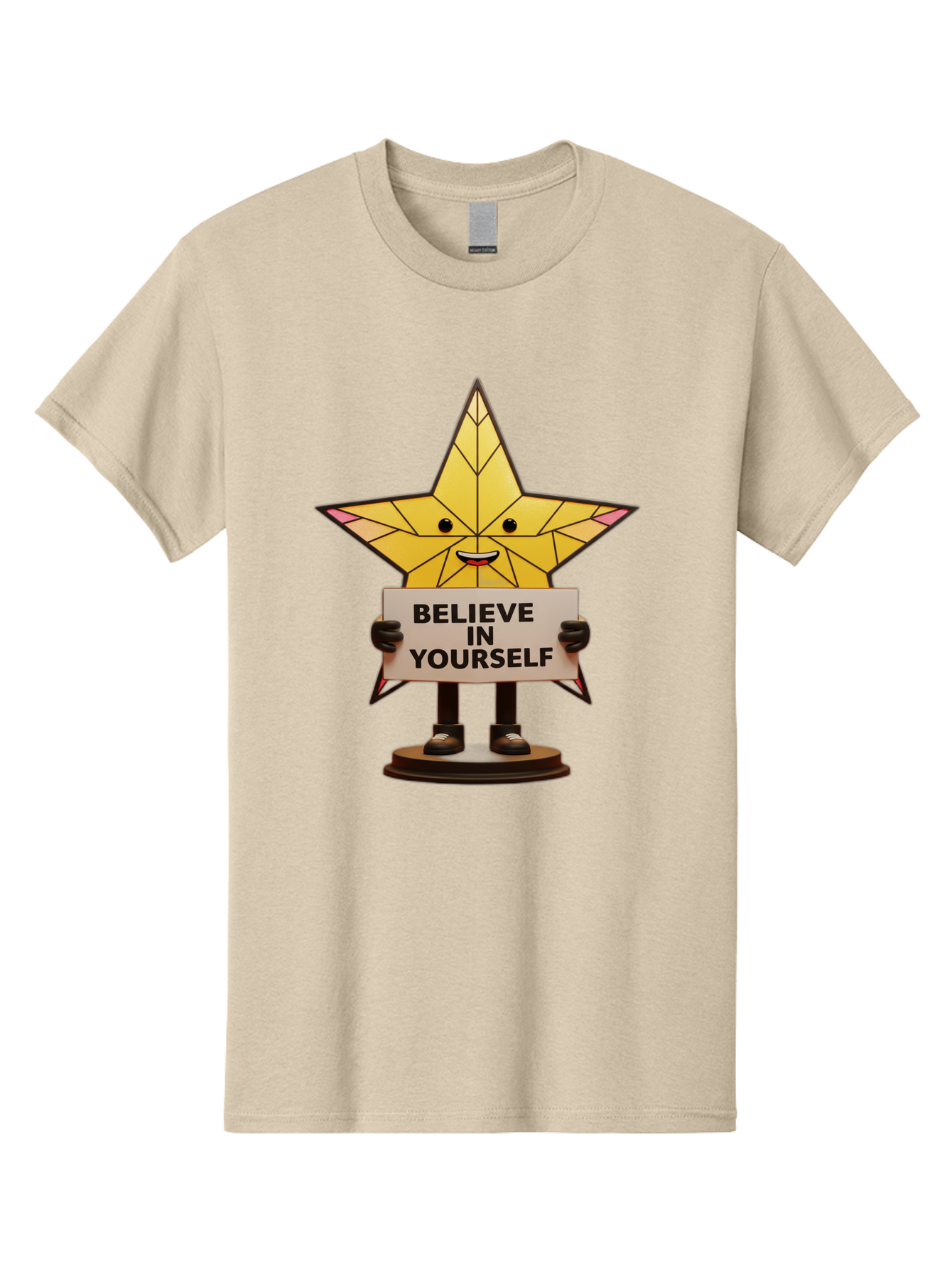 Believe-In-Yourself-8 Men'S Graphic Tee, 100% Cotton, Comfortable Casual Summer Wear, Machine Washable, Motivational Star, Inspirational Quote, Self-Belief, Positive Vibes, Cartoon Character, Yellow Star, Uplifting Message, Encouragement, Bae134 8