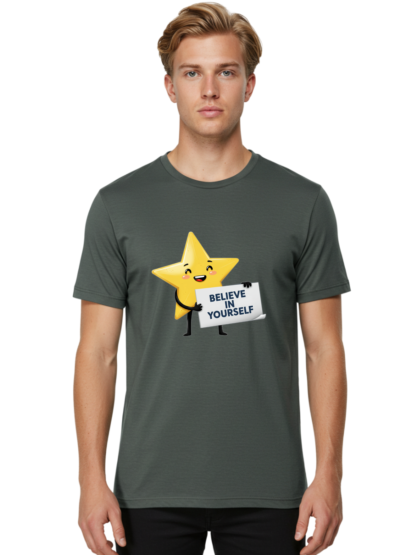 Believe-In-Yourself-9 Men'S Graphic Tee, 100% Cotton, Comfortable Casual Summer Wear, Machine Washable, Cartoon Star, Believe In Yourself, Motivational Quote, Inspirational Message, Positive Affirmation, Self-Confidence, Empowerment, Bae135 25