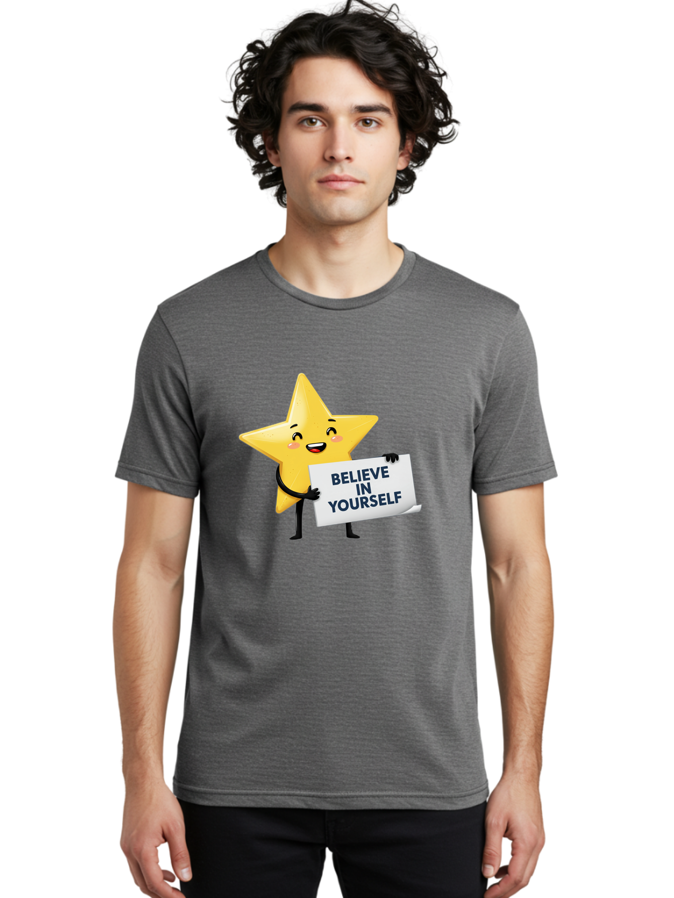 Believe-In-Yourself-9 Men'S Graphic Tee, 100% Cotton, Comfortable Casual Summer Wear, Machine Washable, Cartoon Star, Believe In Yourself, Motivational Quote, Inspirational Message, Positive Affirmation, Self-Confidence, Empowerment, Bae135 30