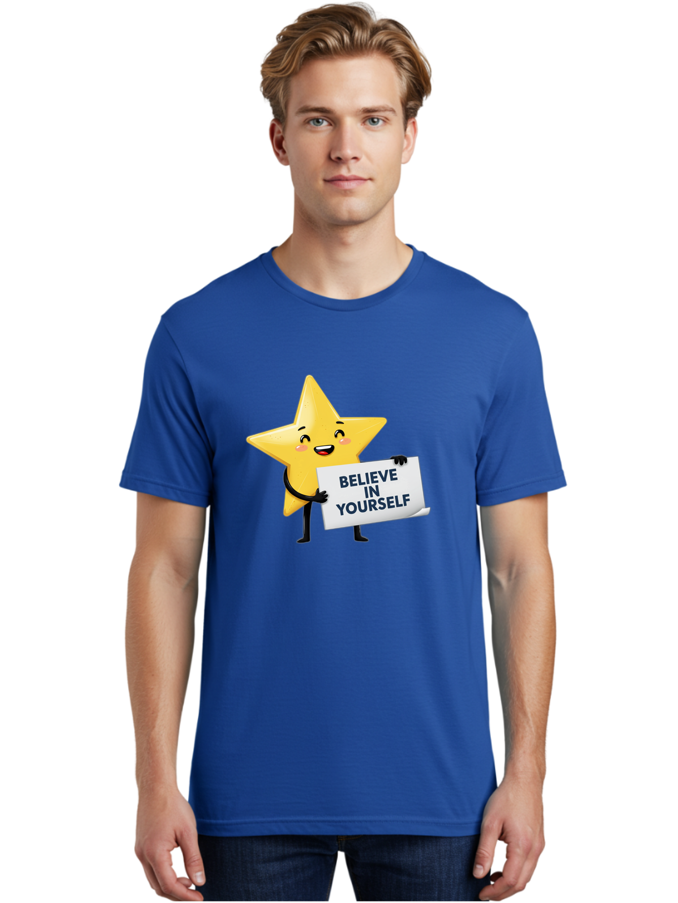 Believe-In-Yourself-9 Men'S Graphic Tee, 100% Cotton, Comfortable Casual Summer Wear, Machine Washable, Cartoon Star, Believe In Yourself, Motivational Quote, Inspirational Message, Positive Affirmation, Self-Confidence, Empowerment, Bae135 24
