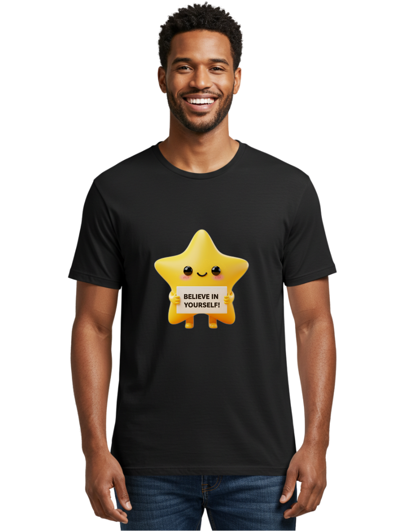 Believe-In-Yourself Men'S Graphic Tee, 100% Cotton, Comfortable Casual Summer Wear, Machine Washable, Cute Star Character, Positive Message, Motivational Quote, Believe In Yourself, Inspirational Graphic, Self-Confidence, Encouragement Bae136 22