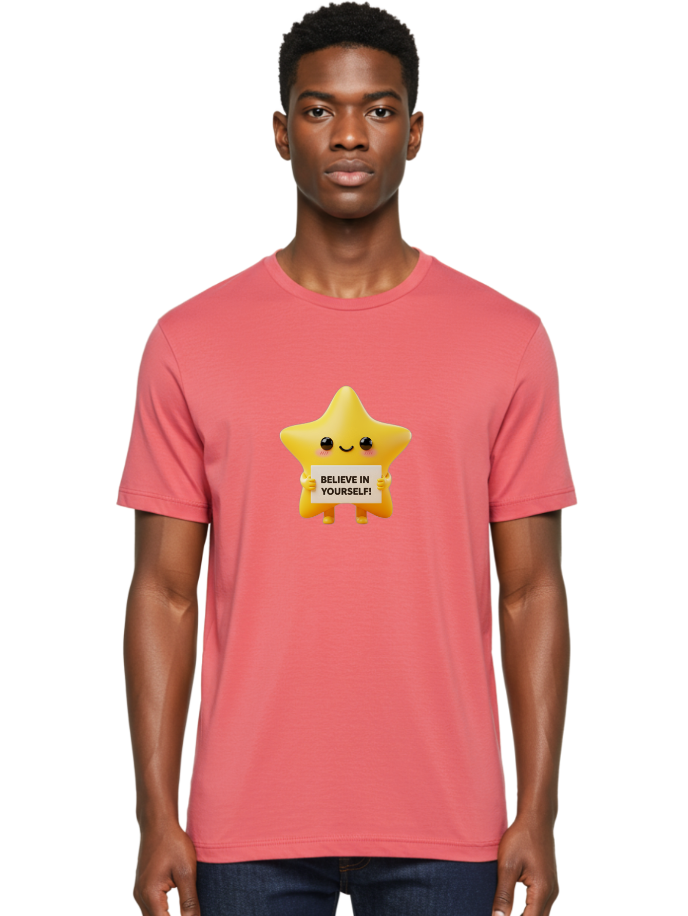Believe-In-Yourself Men'S Graphic Tee, 100% Cotton, Comfortable Casual Summer Wear, Machine Washable, Cute Star Character, Positive Message, Motivational Quote, Believe In Yourself, Inspirational Graphic, Self-Confidence, Encouragement Bae136 16