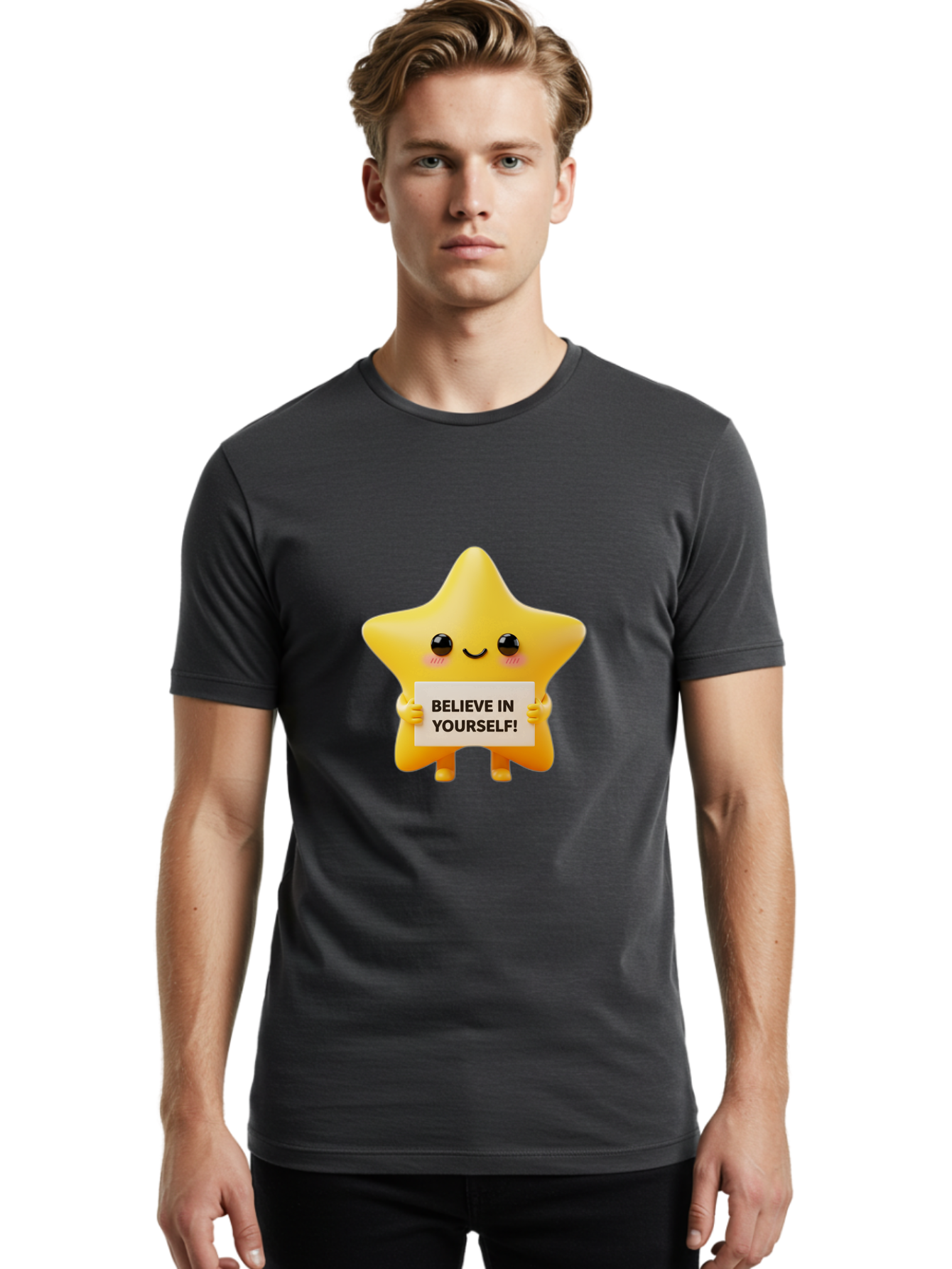 Believe-In-Yourself Men'S Graphic Tee, 100% Cotton, Comfortable Casual Summer Wear, Machine Washable, Cute Star Character, Positive Message, Motivational Quote, Believe In Yourself, Inspirational Graphic, Self-Confidence, Encouragement Bae136 18