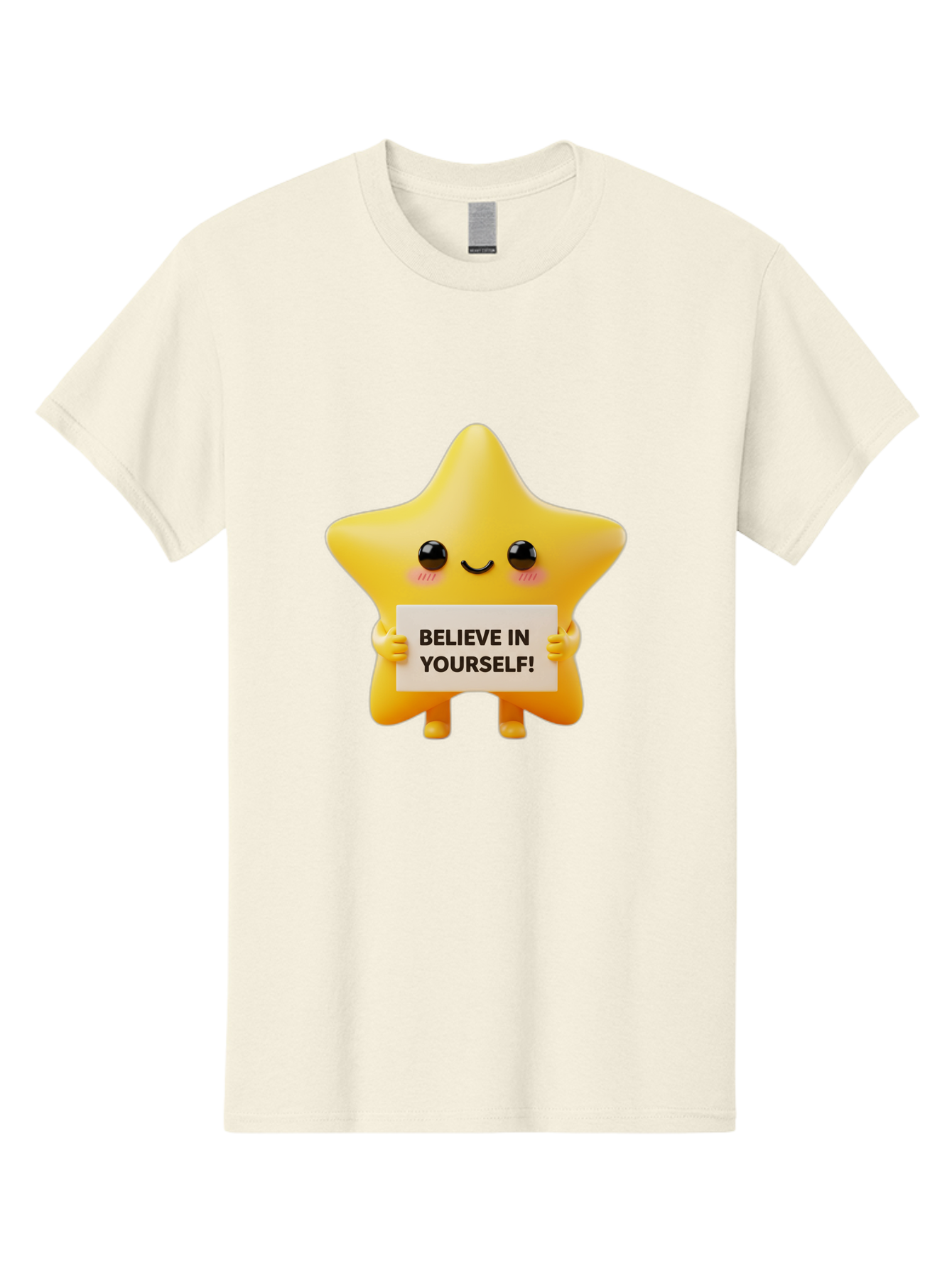 Believe-In-Yourself Men'S Graphic Tee, 100% Cotton, Comfortable Casual Summer Wear, Machine Washable, Cute Star Character, Positive Message, Motivational Quote, Believe In Yourself, Inspirational Graphic, Self-Confidence, Encouragement Bae136 2