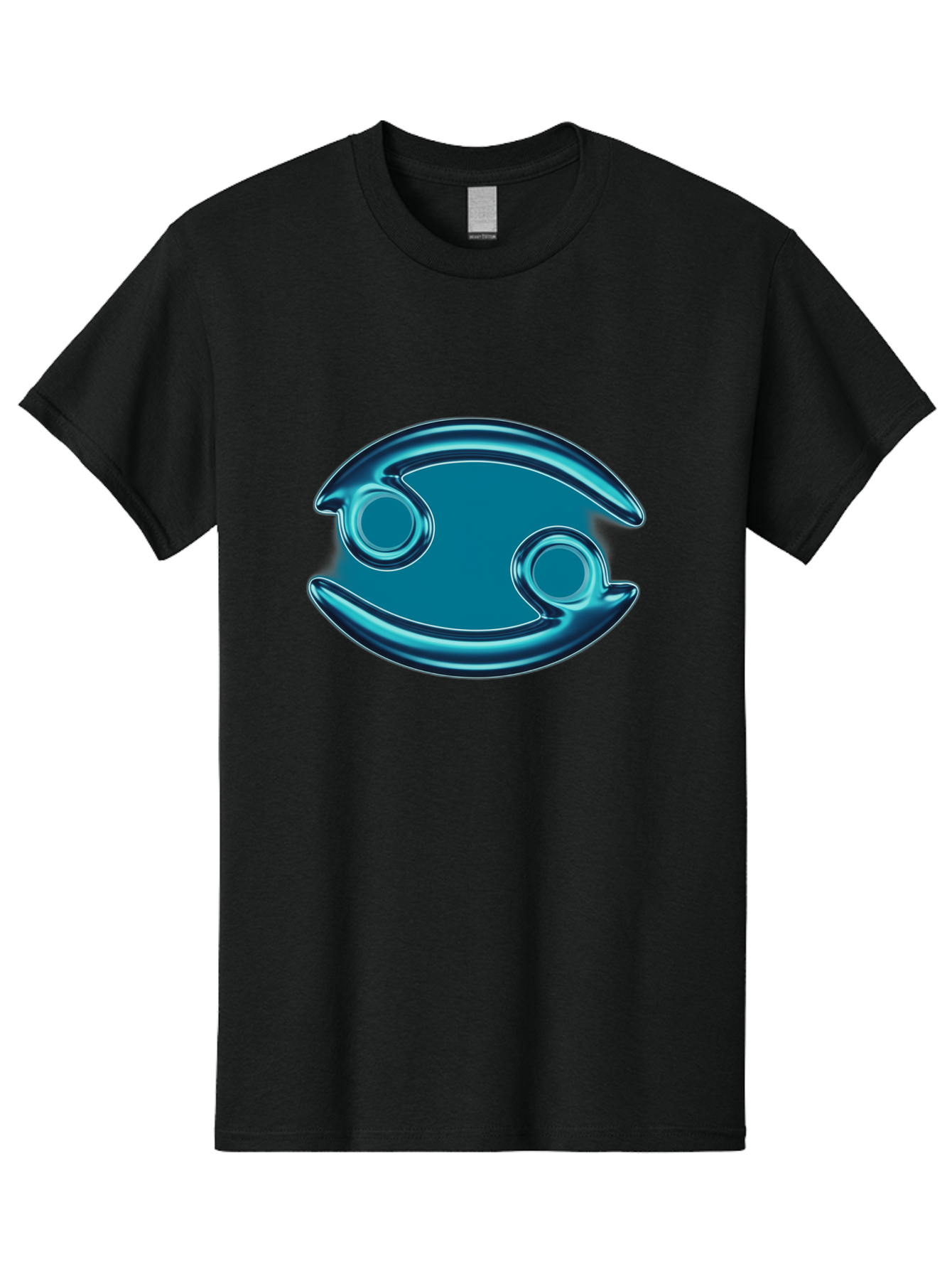 Blue-Pacman Men'S Graphic Tee, 100% Cotton, Comfortable Casual Summer Wear, Machine Washable, Blue Metallic Fish Logo, Stylized Fish Emblem, Abstract Fish Design, Chrome Effect, Modern Logo Style, Ocean Icon, Futuristic Symbol Bae138 5