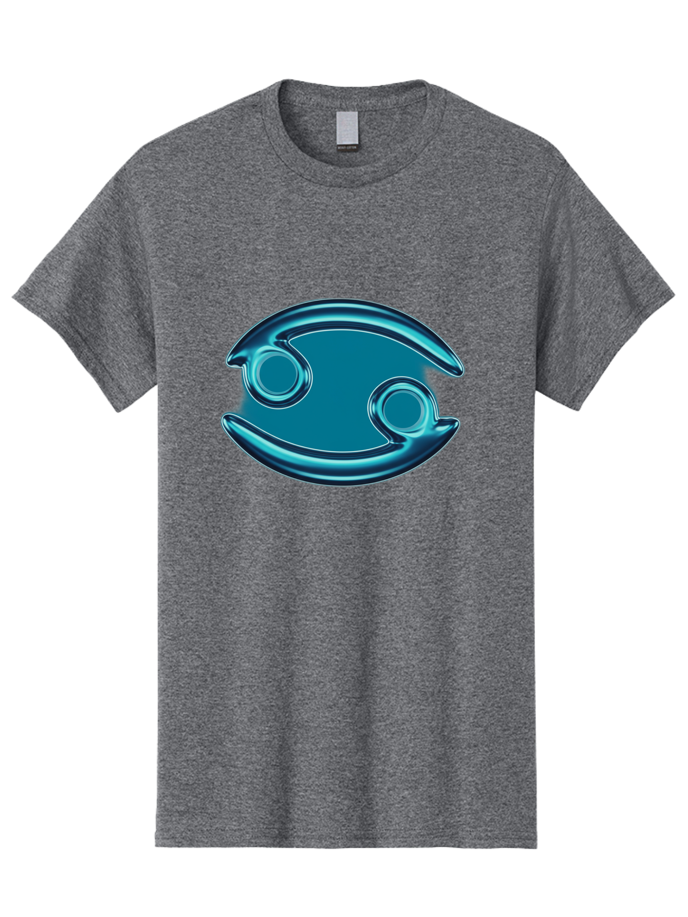 Blue-Pacman Men'S Graphic Tee, 100% Cotton, Comfortable Casual Summer Wear, Machine Washable, Blue Metallic Fish Logo, Stylized Fish Emblem, Abstract Fish Design, Chrome Effect, Modern Logo Style, Ocean Icon, Futuristic Symbol Bae138 3