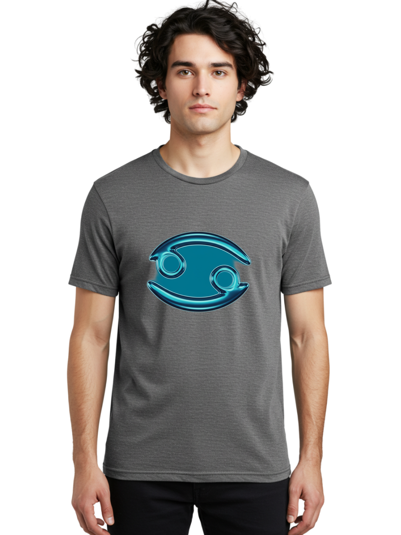 Blue-Pacman Men'S Graphic Tee, 100% Cotton, Comfortable Casual Summer Wear, Machine Washable, Blue Metallic Fish Logo, Stylized Fish Emblem, Abstract Fish Design, Chrome Effect, Modern Logo Style, Ocean Icon, Futuristic Symbol Bae138 18