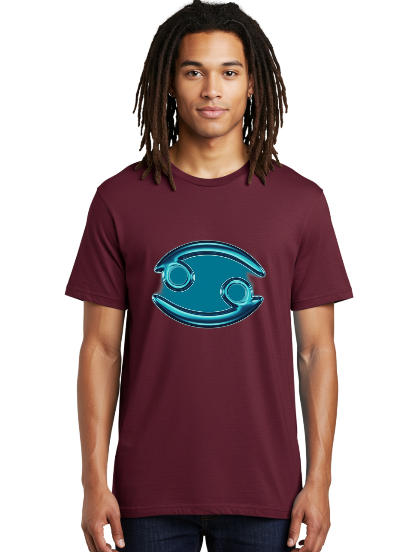 Blue-Pacman Men'S Graphic Tee, 100% Cotton, Comfortable Casual Summer Wear, Machine Washable, Blue Metallic Fish Logo, Stylized Fish Emblem, Abstract Fish Design, Chrome Effect, Modern Logo Style, Ocean Icon, Futuristic Symbol Bae138 22