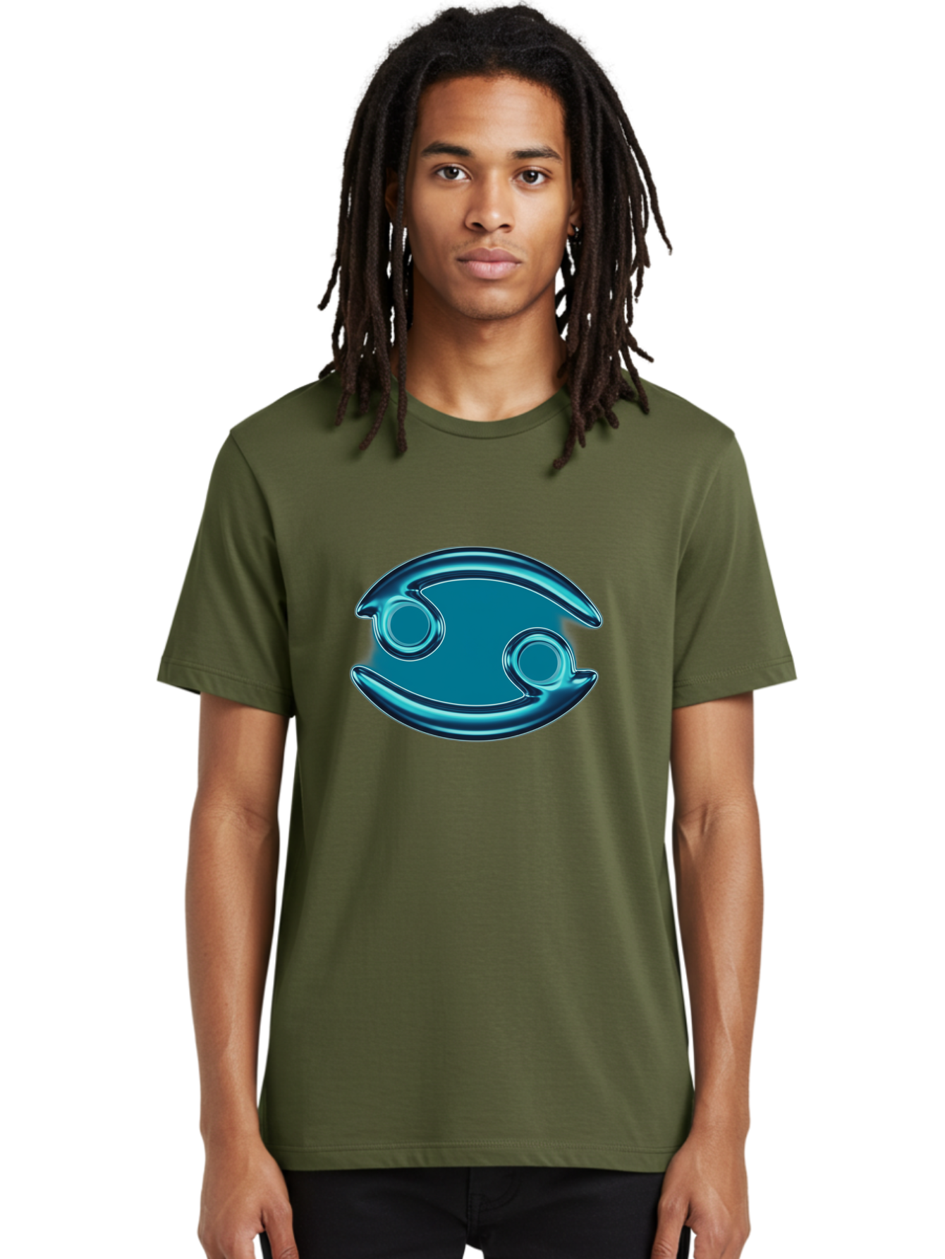 Blue-Pacman Men'S Graphic Tee, 100% Cotton, Comfortable Casual Summer Wear, Machine Washable, Blue Metallic Fish Logo, Stylized Fish Emblem, Abstract Fish Design, Chrome Effect, Modern Logo Style, Ocean Icon, Futuristic Symbol Bae138 27
