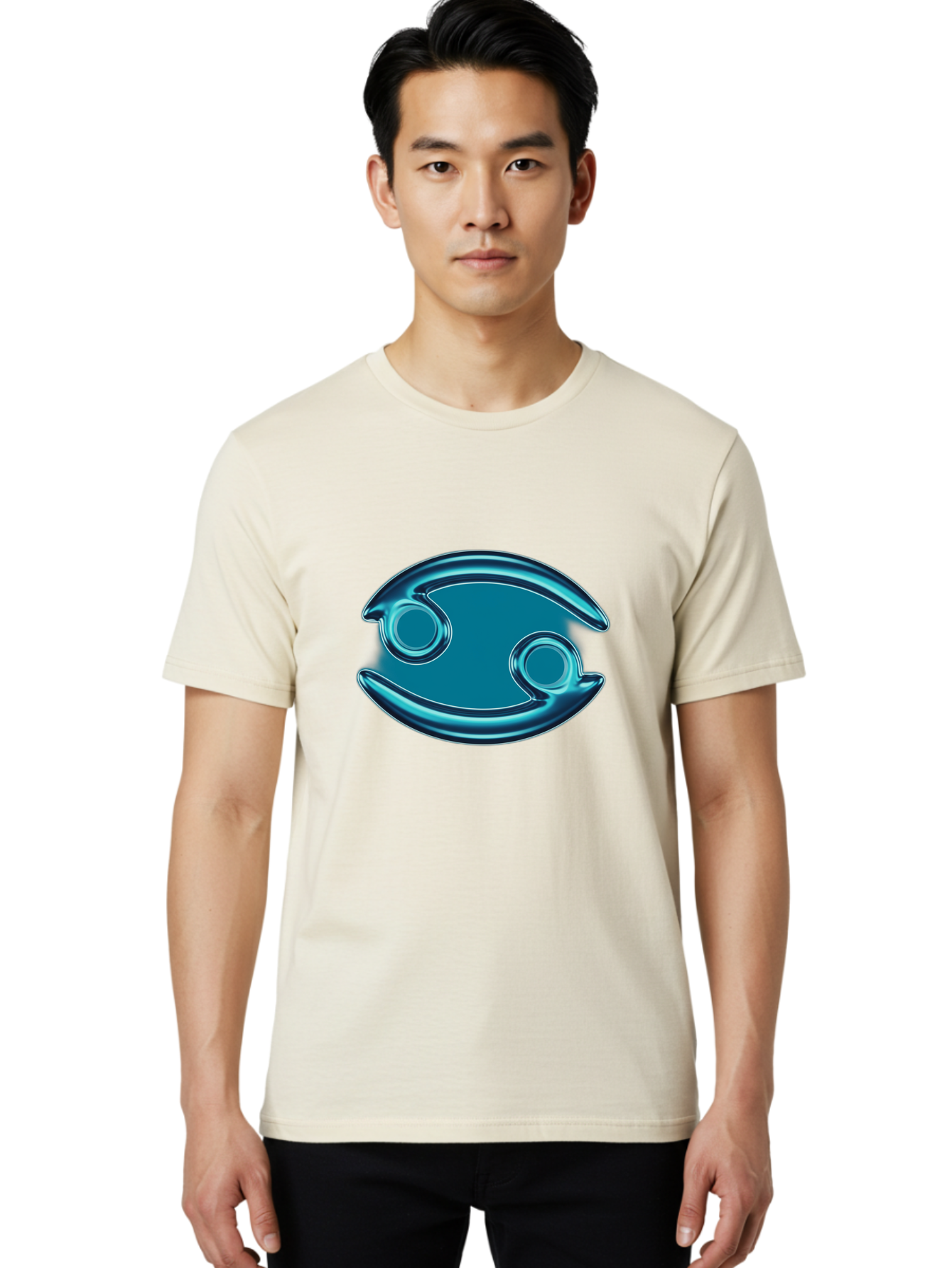Blue-Pacman Men'S Graphic Tee, 100% Cotton, Comfortable Casual Summer Wear, Machine Washable, Blue Metallic Fish Logo, Stylized Fish Emblem, Abstract Fish Design, Chrome Effect, Modern Logo Style, Ocean Icon, Futuristic Symbol Bae138 19