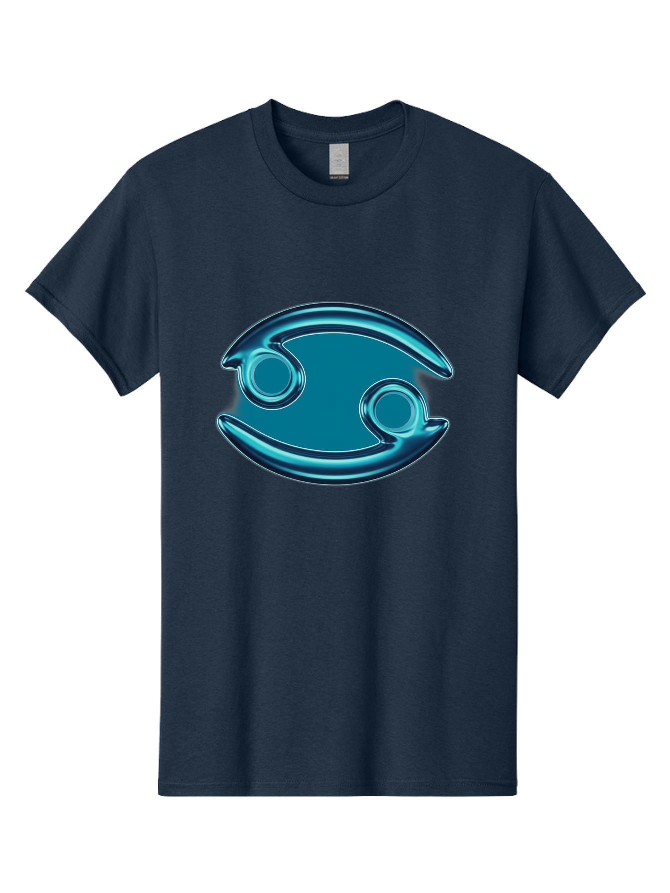 Blue-Pacman Men'S Graphic Tee, 100% Cotton, Comfortable Casual Summer Wear, Machine Washable, Blue Metallic Fish Logo, Stylized Fish Emblem, Abstract Fish Design, Chrome Effect, Modern Logo Style, Ocean Icon, Futuristic Symbol Bae138 10