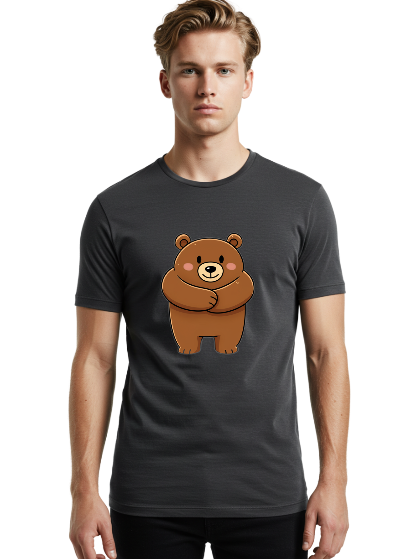 Cartoon-Bear Men'S Graphic Tee, 100% Cotton, Comfortable Casual Summer Wear, Machine Washable, Kawaii Bear, Cartoon Bear, Adorable Bear, Brown Bear, Cute Animal, Funny Character, Playful Bear, Charming Creature, Cuddly Bear, Sweet Bear Bae149 23