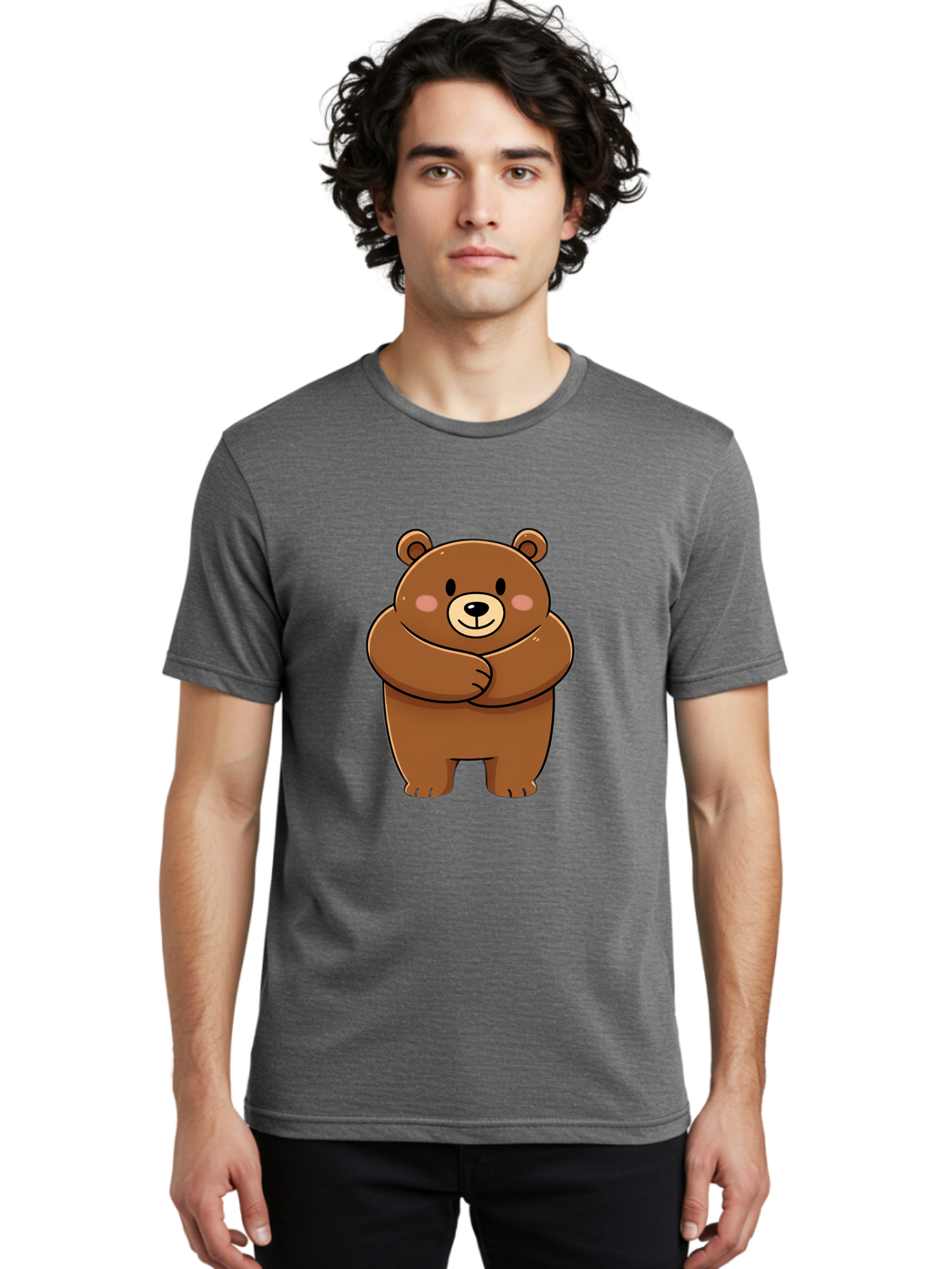 Cartoon-Bear Men'S Graphic Tee, 100% Cotton, Comfortable Casual Summer Wear, Machine Washable, Kawaii Bear, Cartoon Bear, Adorable Bear, Brown Bear, Cute Animal, Funny Character, Playful Bear, Charming Creature, Cuddly Bear, Sweet Bear Bae149 22