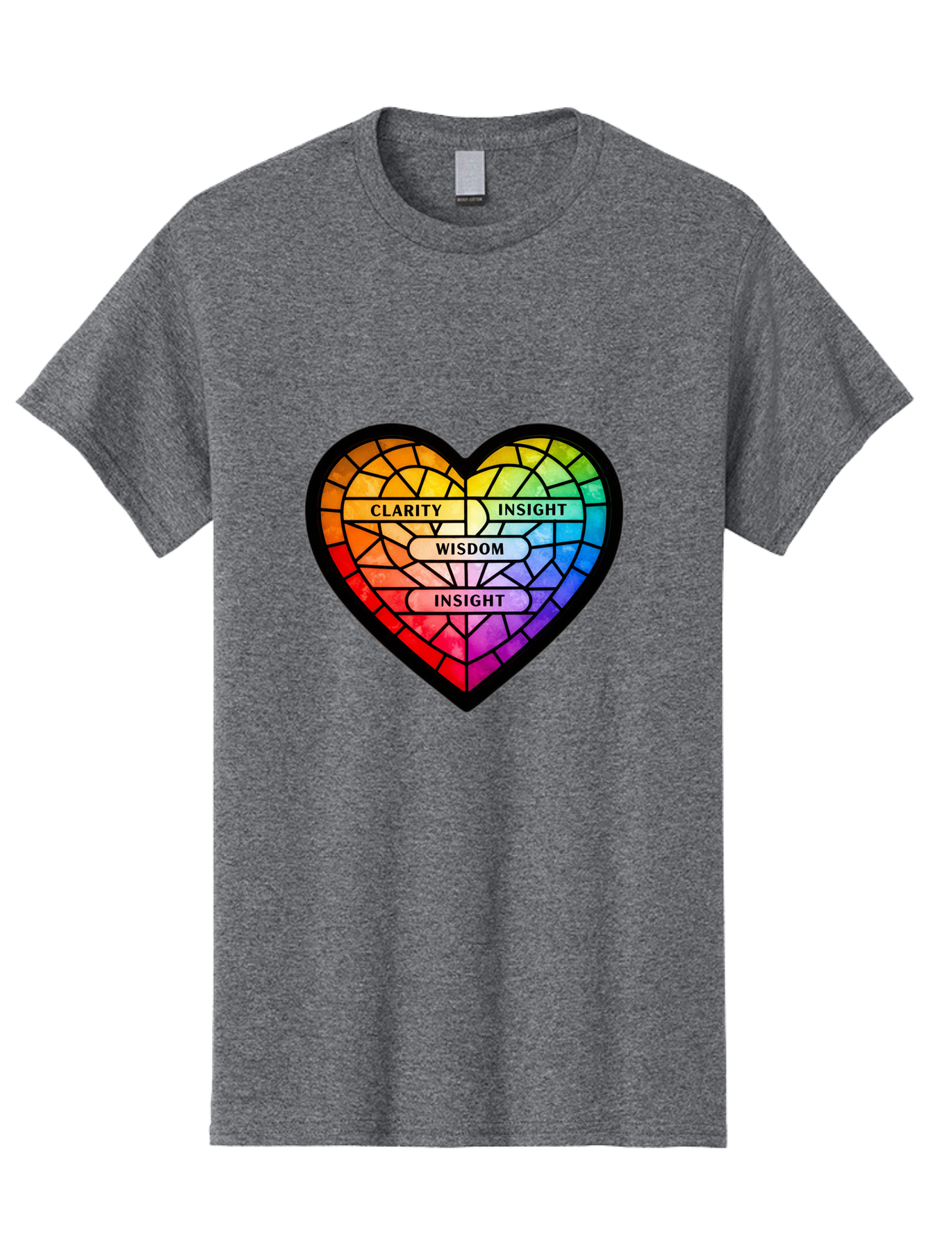 Clarity-Insight-Wisdom Men'S Graphic Tee, 100% Cotton, Comfortable Casual Summer Wear, Machine Washable, Stained Glass Heart, Rainbow Colors, Clarity, Insight, Wisdom, Inspirational Art, Colorful Design, Motivational Quotes, Vibrant Heart Bae150 14