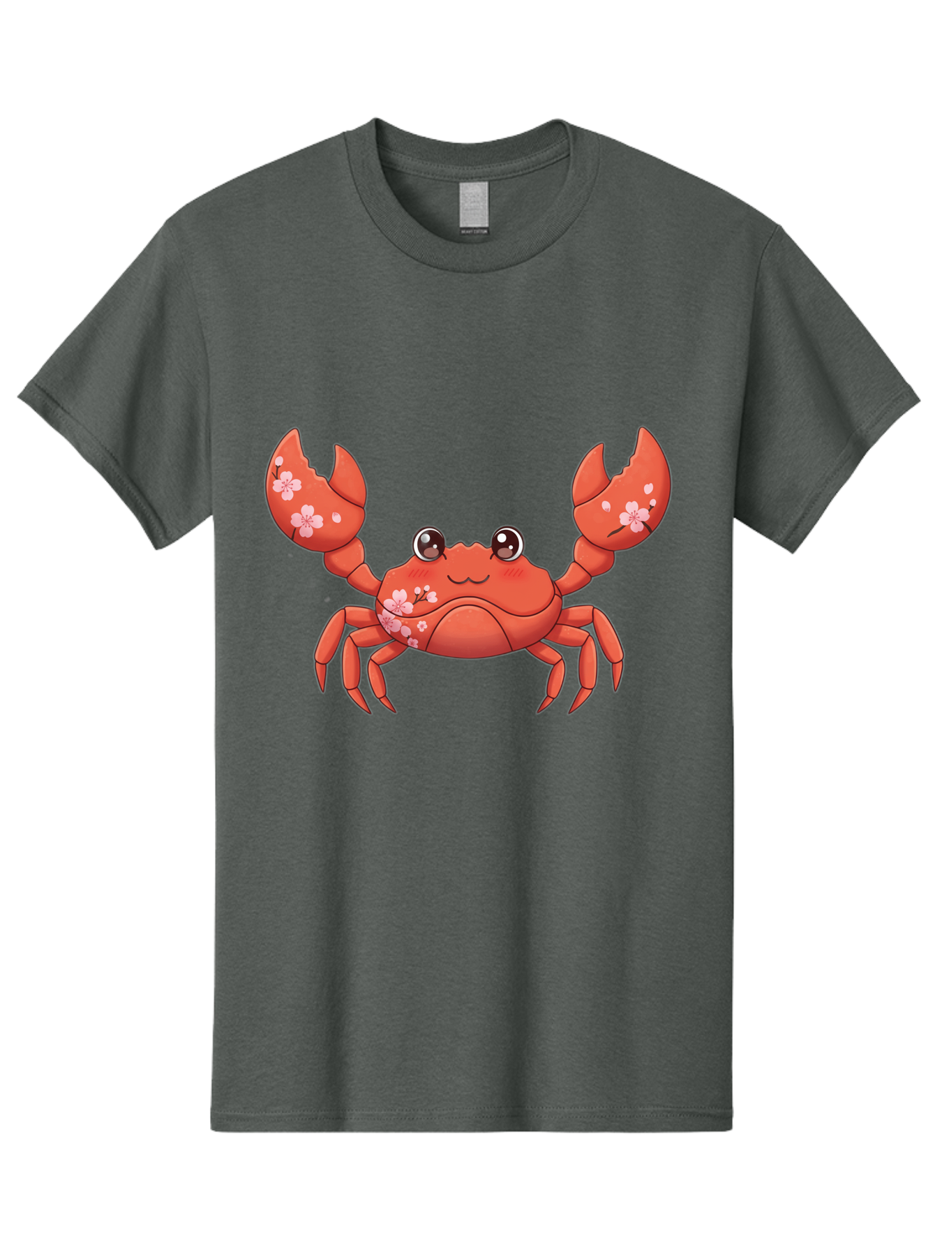 Crab-With-Cherry-Blossoms Men'S Graphic Tee, 100% Cotton, Comfortable Casual Summer Wear, Machine Washable, Cartoon Crab, Cherry Blossoms, Pink Flowers, Cute Crustacean, Anime Style, Kawaii Art, Red Crab, Floral Decorations, Ocean Creature Bae163 2