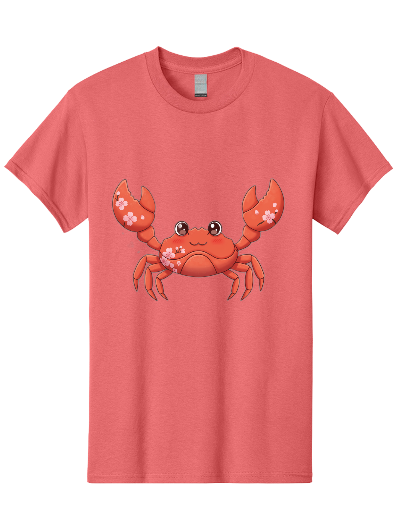 Crab-With-Cherry-Blossoms Men'S Graphic Tee, 100% Cotton, Comfortable Casual Summer Wear, Machine Washable, Cartoon Crab, Cherry Blossoms, Pink Flowers, Cute Crustacean, Anime Style, Kawaii Art, Red Crab, Floral Decorations, Ocean Creature Bae163 4