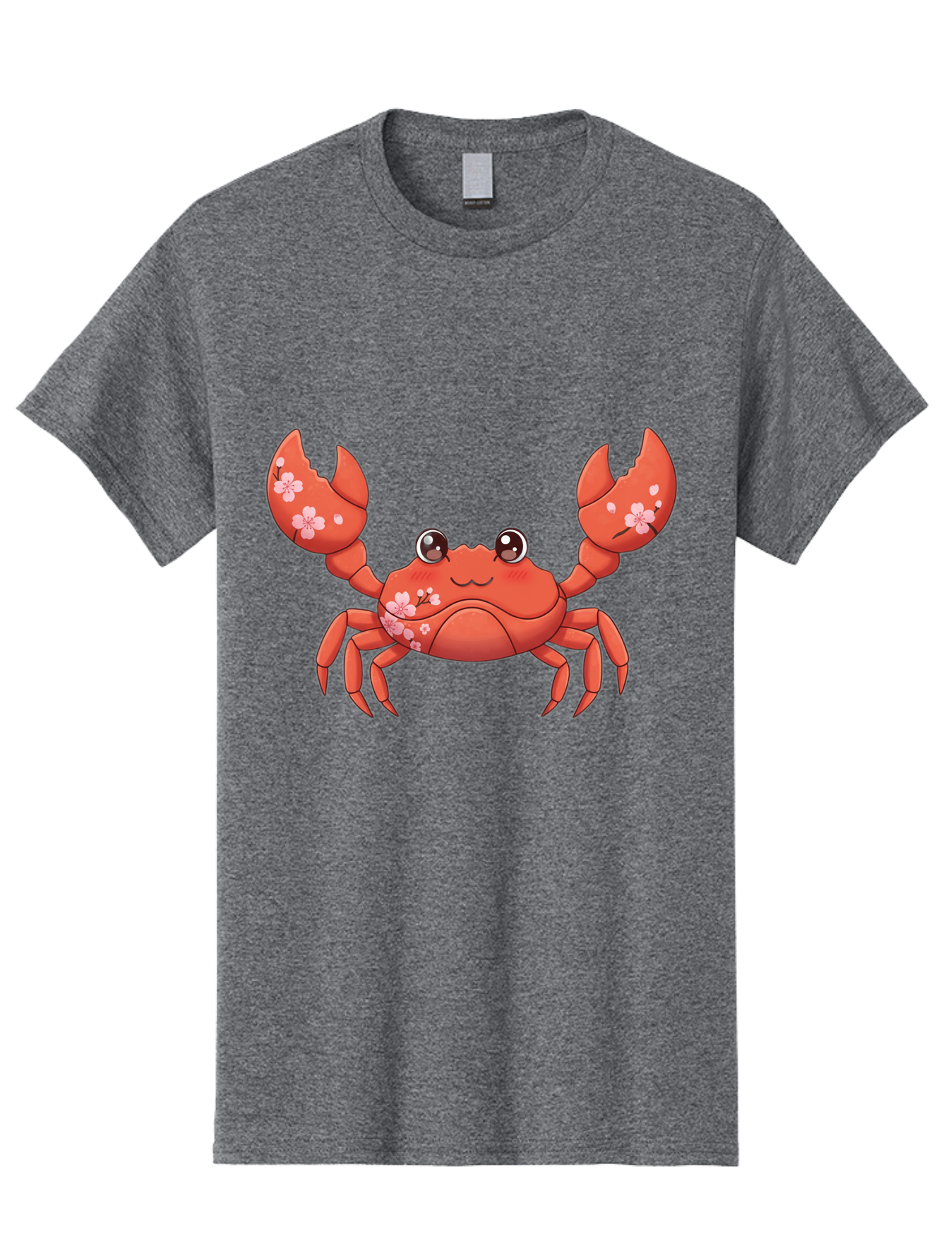 Crab-With-Cherry-Blossoms Men'S Graphic Tee, 100% Cotton, Comfortable Casual Summer Wear, Machine Washable, Cartoon Crab, Cherry Blossoms, Pink Flowers, Cute Crustacean, Anime Style, Kawaii Art, Red Crab, Floral Decorations, Ocean Creature Bae163 5