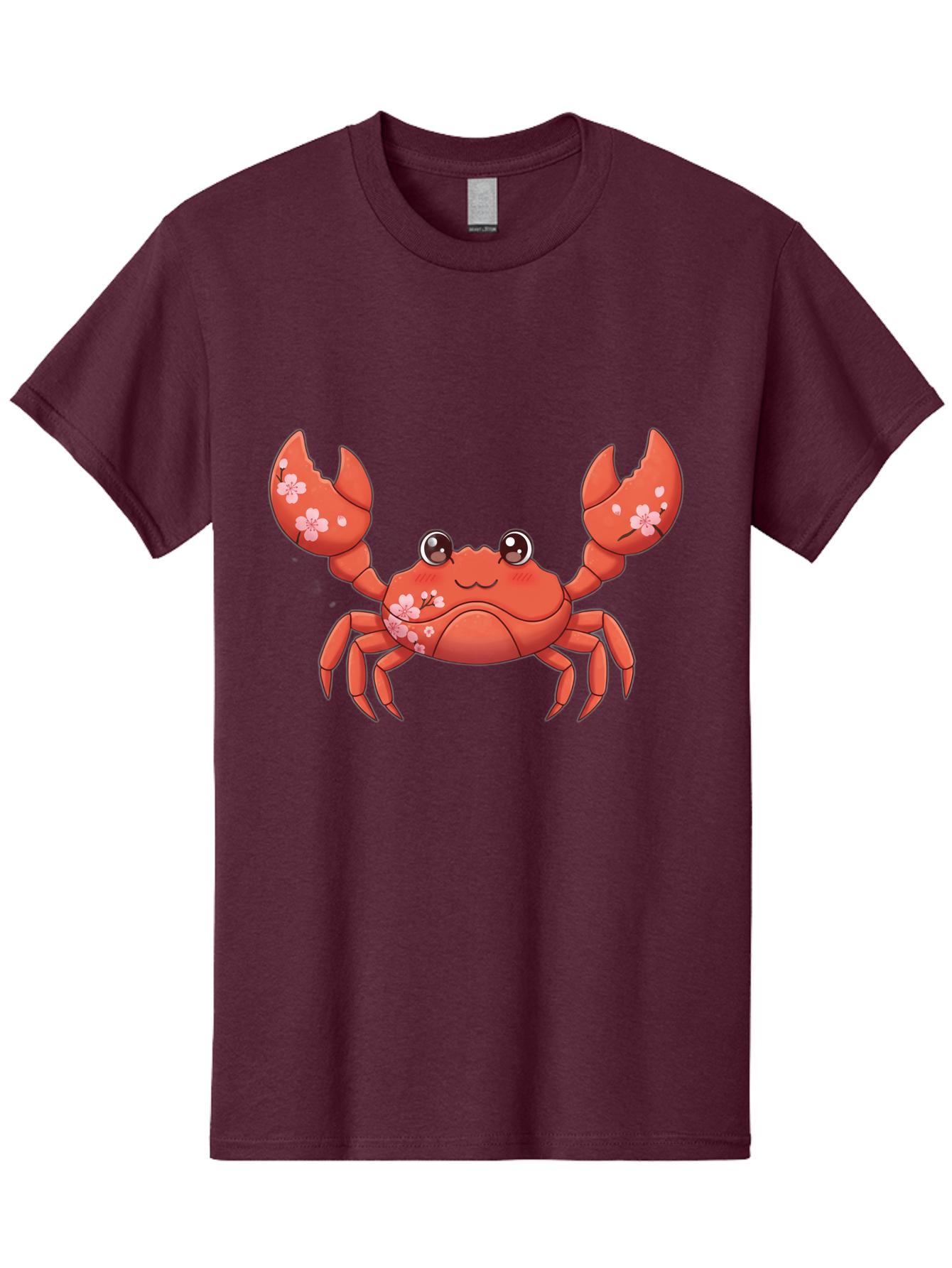 Crab-With-Cherry-Blossoms Men'S Graphic Tee, 100% Cotton, Comfortable Casual Summer Wear, Machine Washable, Cartoon Crab, Cherry Blossoms, Pink Flowers, Cute Crustacean, Anime Style, Kawaii Art, Red Crab, Floral Decorations, Ocean Creature Bae163 14