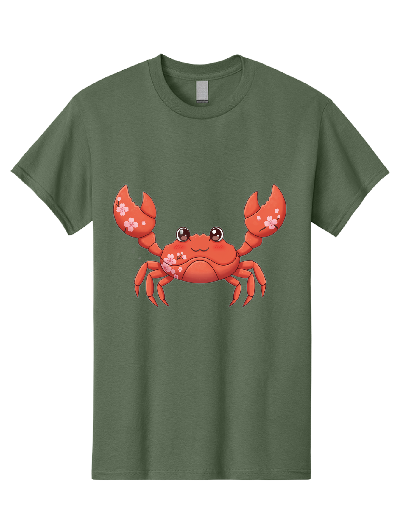 Crab-With-Cherry-Blossoms Men'S Graphic Tee, 100% Cotton, Comfortable Casual Summer Wear, Machine Washable, Cartoon Crab, Cherry Blossoms, Pink Flowers, Cute Crustacean, Anime Style, Kawaii Art, Red Crab, Floral Decorations, Ocean Creature Bae163 13