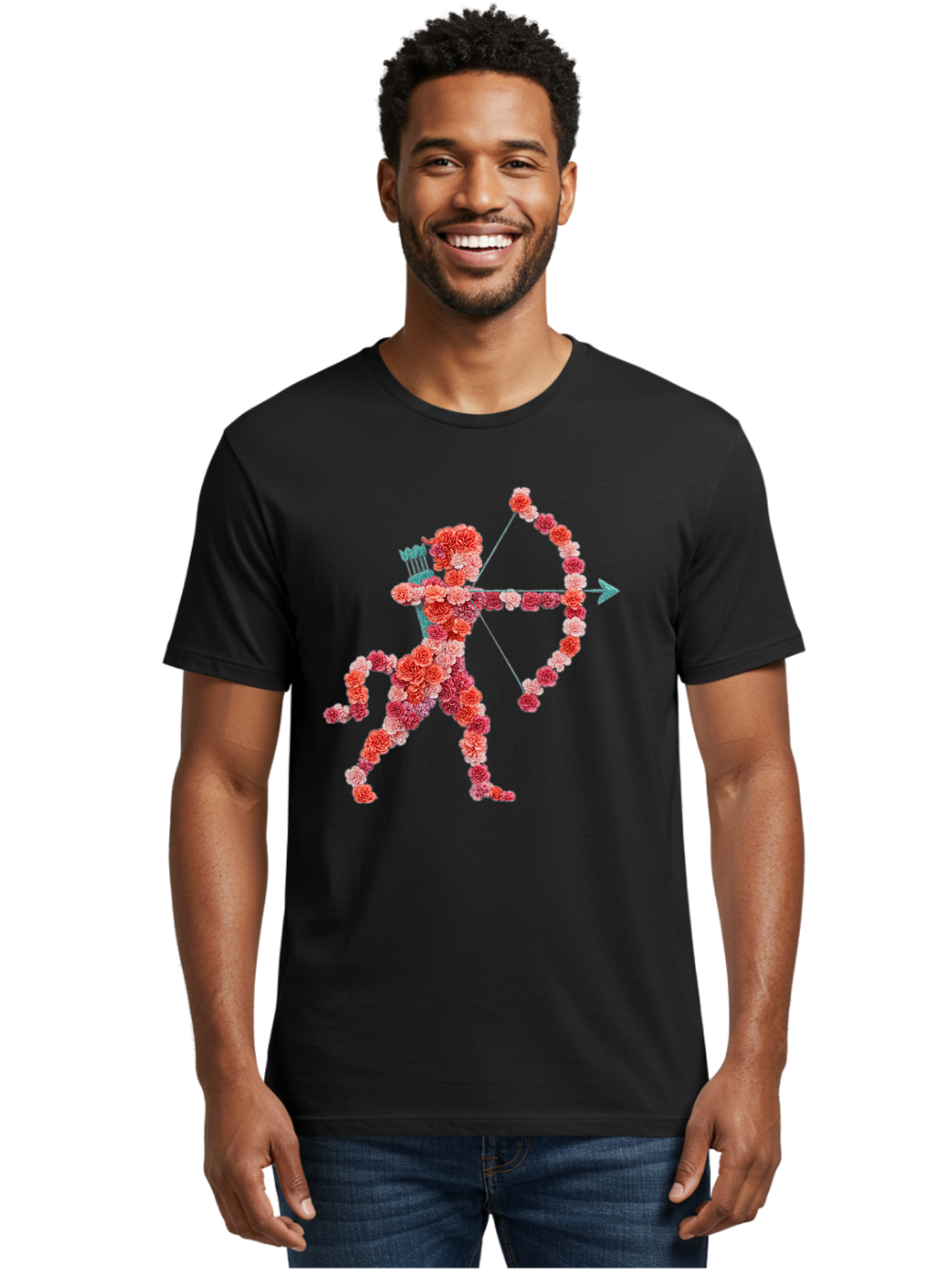 Cupid Men'S Graphic Tee, 100% Cotton, Comfortable Casual Summer Wear, Machine Washable, Cupid Made Of Flowers, Floral Art, Cute Cupid, Flower Power, Love Symbol, Valentine'S Day, Romance, Bow And Arrow, Pink Roses Bae168 25