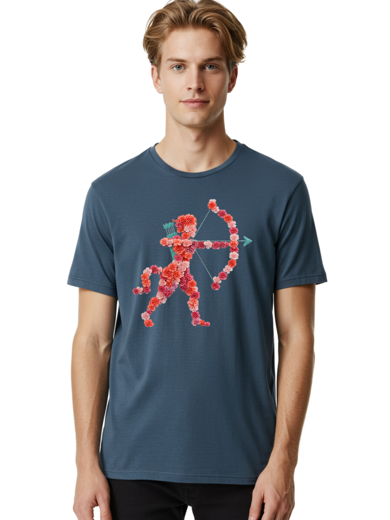 Cupid Men'S Graphic Tee, 100% Cotton, Comfortable Casual Summer Wear, Machine Washable, Cupid Made Of Flowers, Floral Art, Cute Cupid, Flower Power, Love Symbol, Valentine'S Day, Romance, Bow And Arrow, Pink Roses Bae168 16