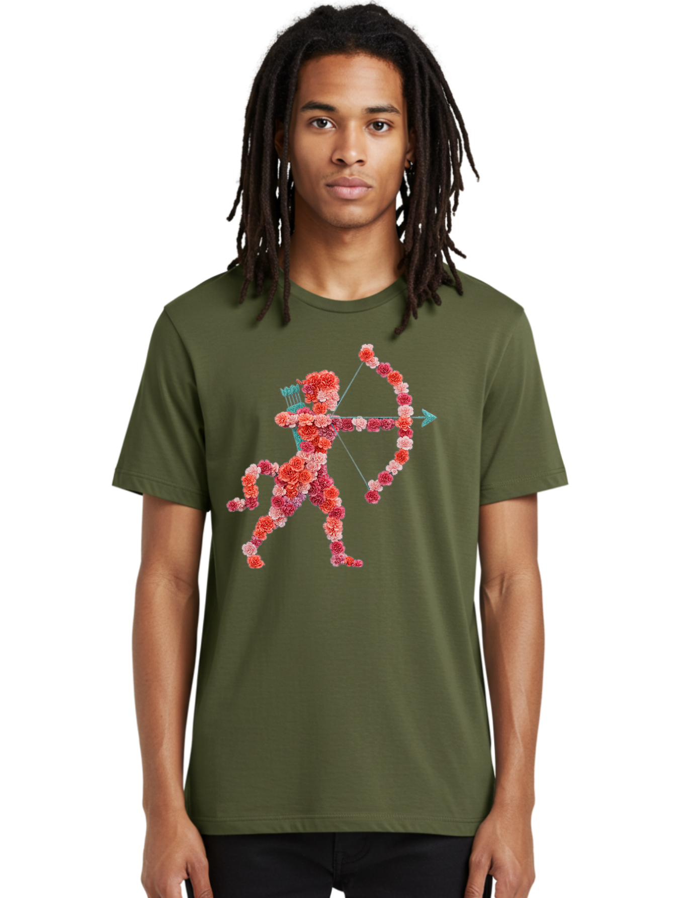 Cupid Men'S Graphic Tee, 100% Cotton, Comfortable Casual Summer Wear, Machine Washable, Cupid Made Of Flowers, Floral Art, Cute Cupid, Flower Power, Love Symbol, Valentine'S Day, Romance, Bow And Arrow, Pink Roses Bae168 20