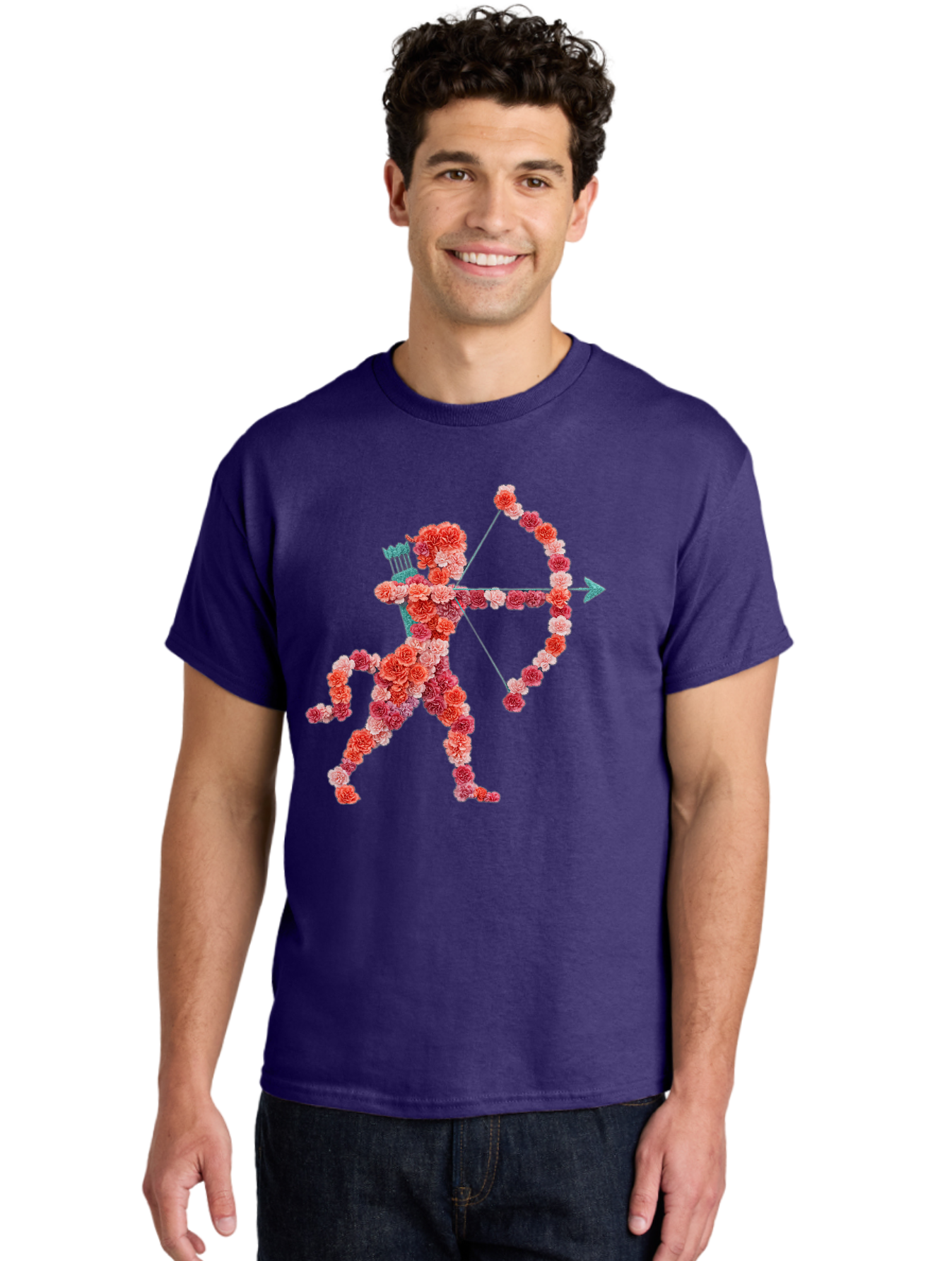 Cupid Men'S Graphic Tee, 100% Cotton, Comfortable Casual Summer Wear, Machine Washable, Cupid Made Of Flowers, Floral Art, Cute Cupid, Flower Power, Love Symbol, Valentine'S Day, Romance, Bow And Arrow, Pink Roses Bae168 28