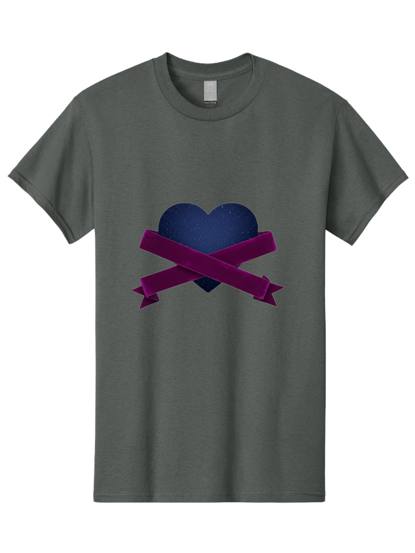 Dark-Heart-With-Ribbon Men'S Graphic Tee, 100% Cotton, Comfortable Casual Summer Wear, Machine Washable, Dark Heart, Purple Ribbon, Heart Shape, Velvet Texture, Symbol Of Love, Mourning Symbol, Grunge Style, Edgy Aesthetic, Dark Romance Bae173 14