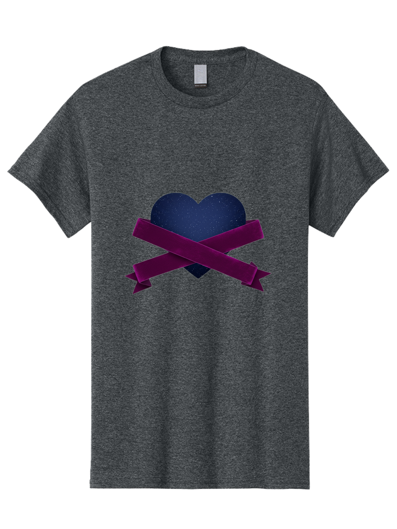 Dark-Heart-With-Ribbon Men'S Graphic Tee, 100% Cotton, Comfortable Casual Summer Wear, Machine Washable, Dark Heart, Purple Ribbon, Heart Shape, Velvet Texture, Symbol Of Love, Mourning Symbol, Grunge Style, Edgy Aesthetic, Dark Romance Bae173 5